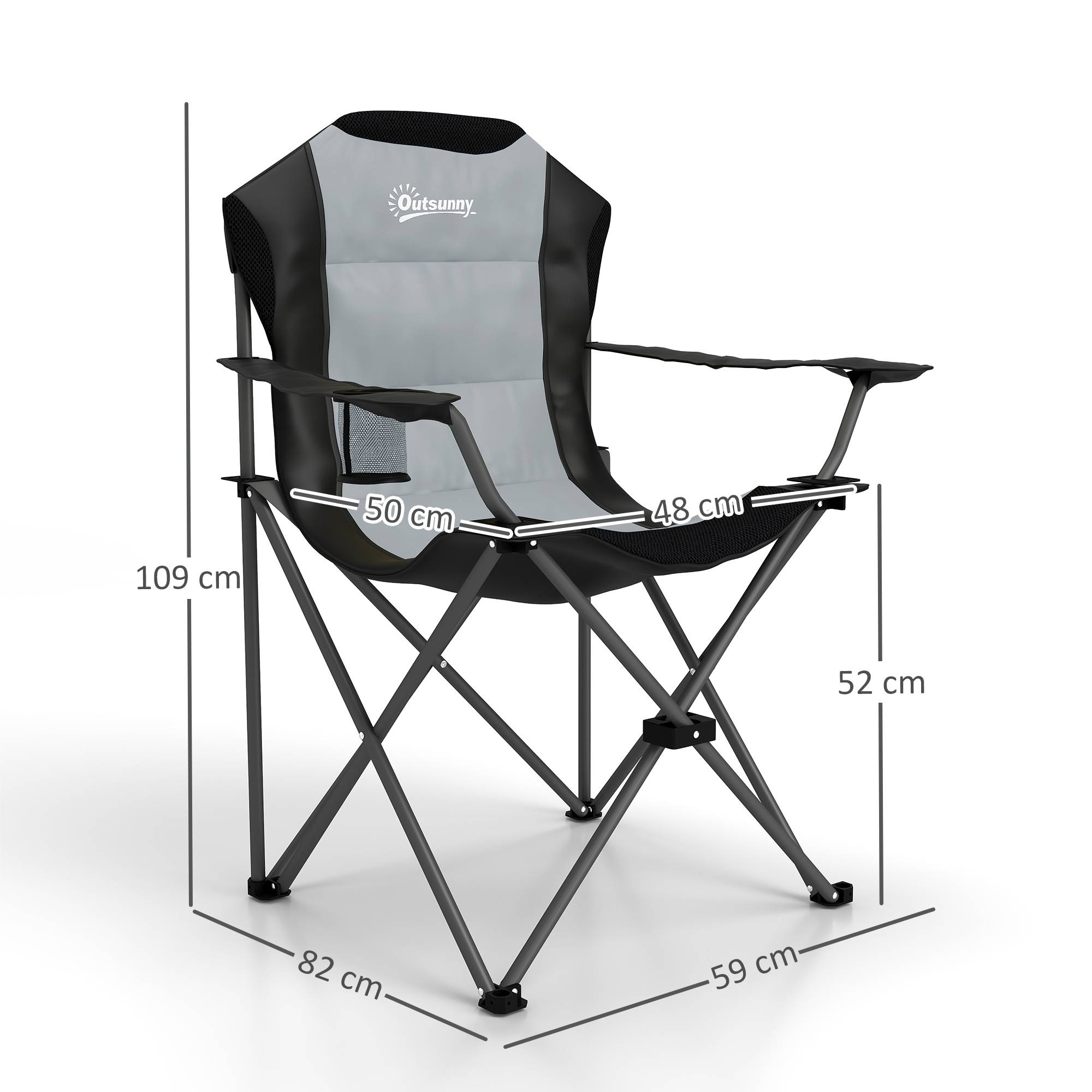 Lot de 2 chaises pliantes de camping métal et tissu gris foncé 82 x 59 x 109 cm - PANGIVO - Image 5