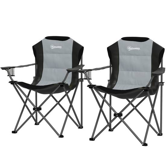 Lot de 2 chaises pliantes de camping métal et tissu gris foncé 82 x 59 x 109 cm - PANGIVO - Image 2