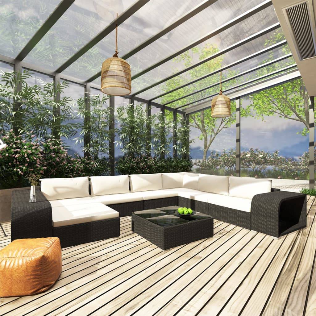 Vidaxl - Salon de jardin 10 pcs avec coussins Résine tressée Noir vidaXL 46815 - Image 1