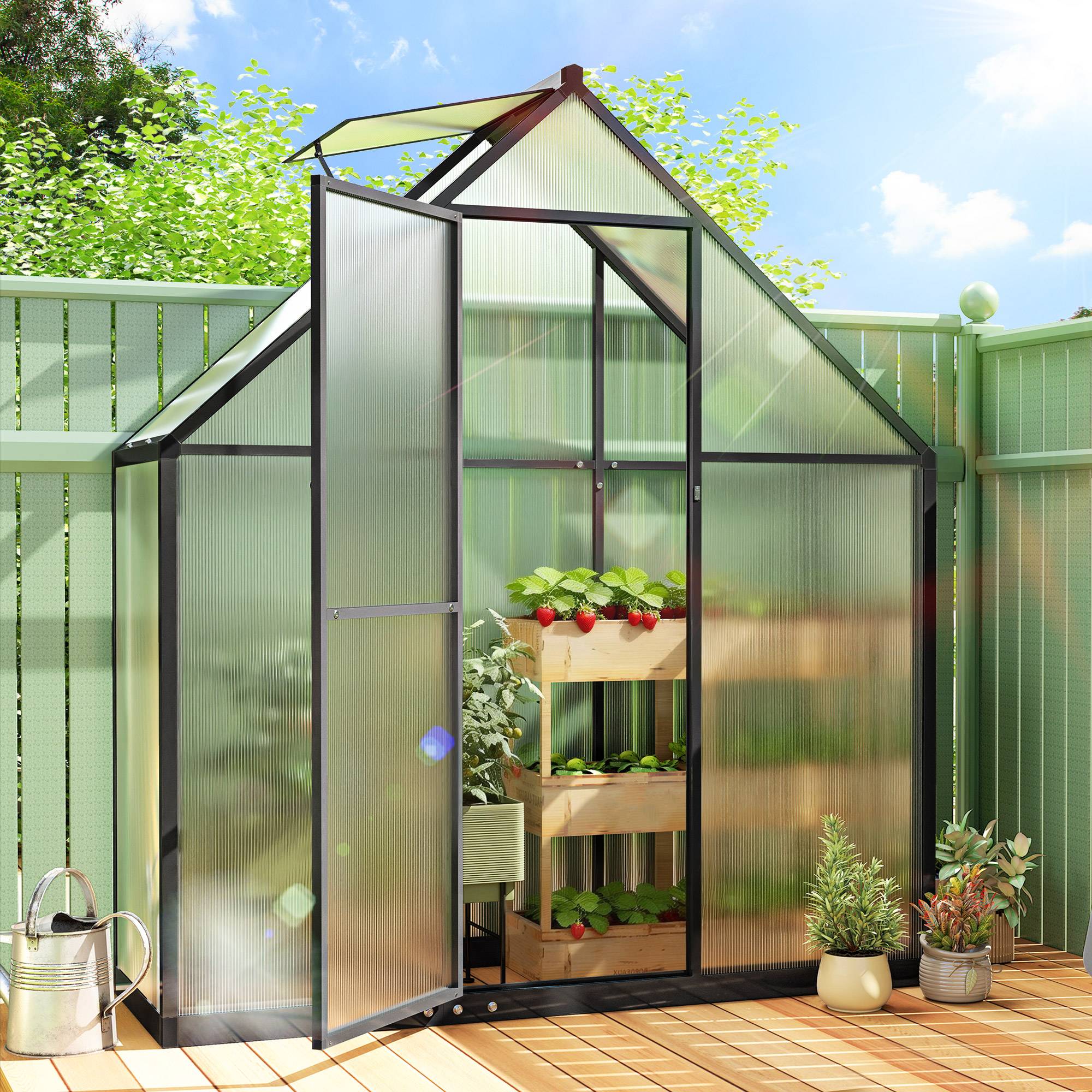 Serre jardin aluminium polycarbonate, fenêtre réglable porte battante, résistant intempéries transparent - Image 3