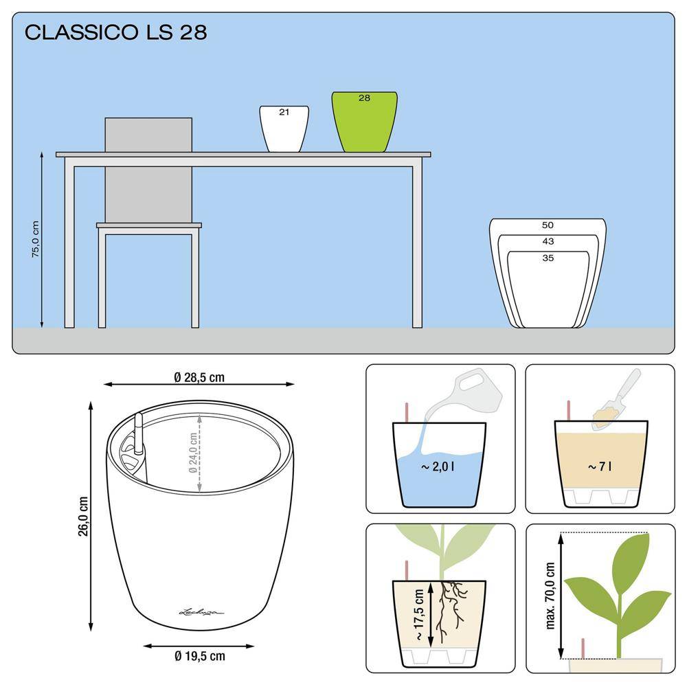 Lechuza - Classico Premium LS 28 - kit complet, argent métallisé Ø 28 x 26 Lechuza - Image 2