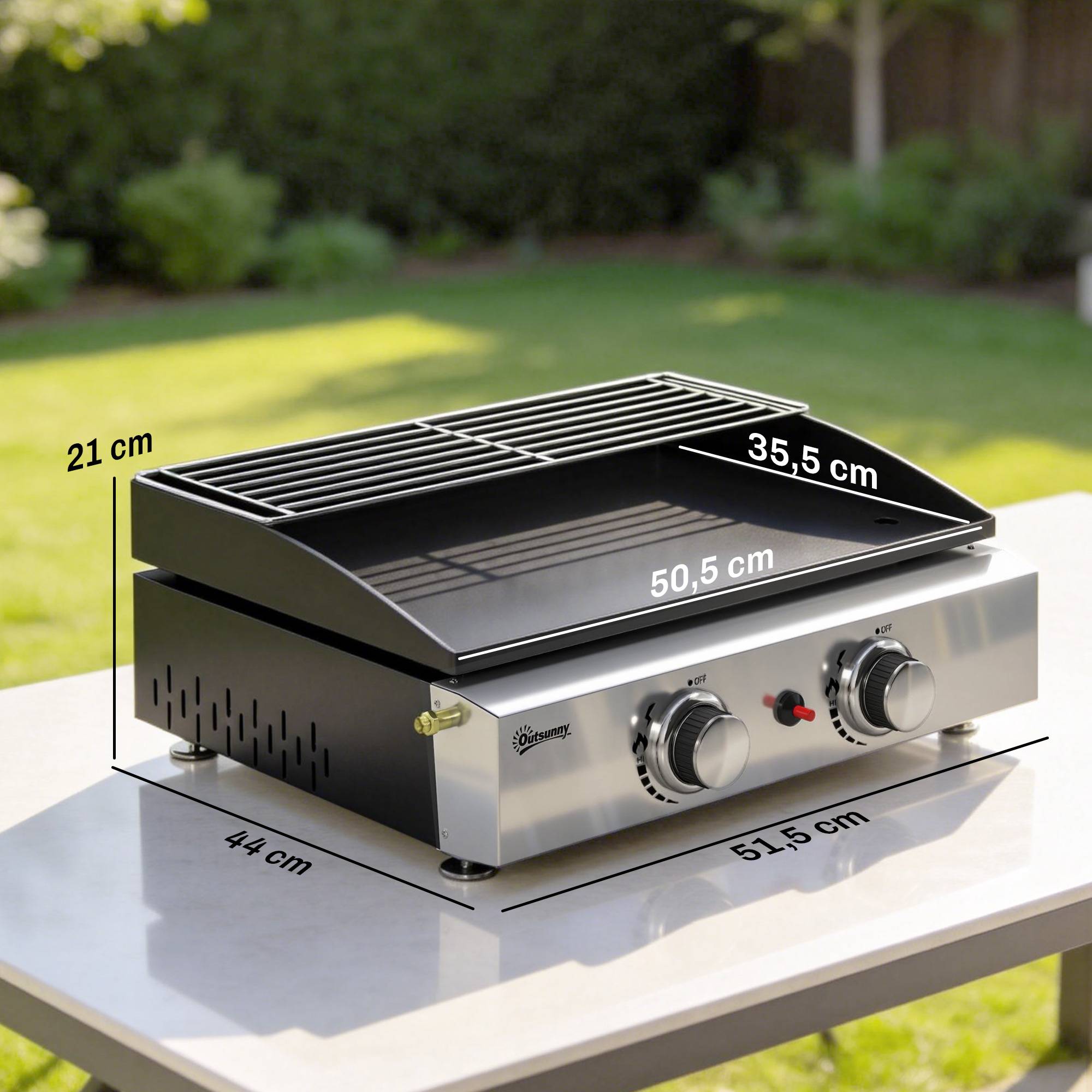 Barbecue à gaz portable 5 kW à 2 brûleurs avec plaque de cuisson, grille de maintien au chaud et récupérateur de graisse noir - Image 5
