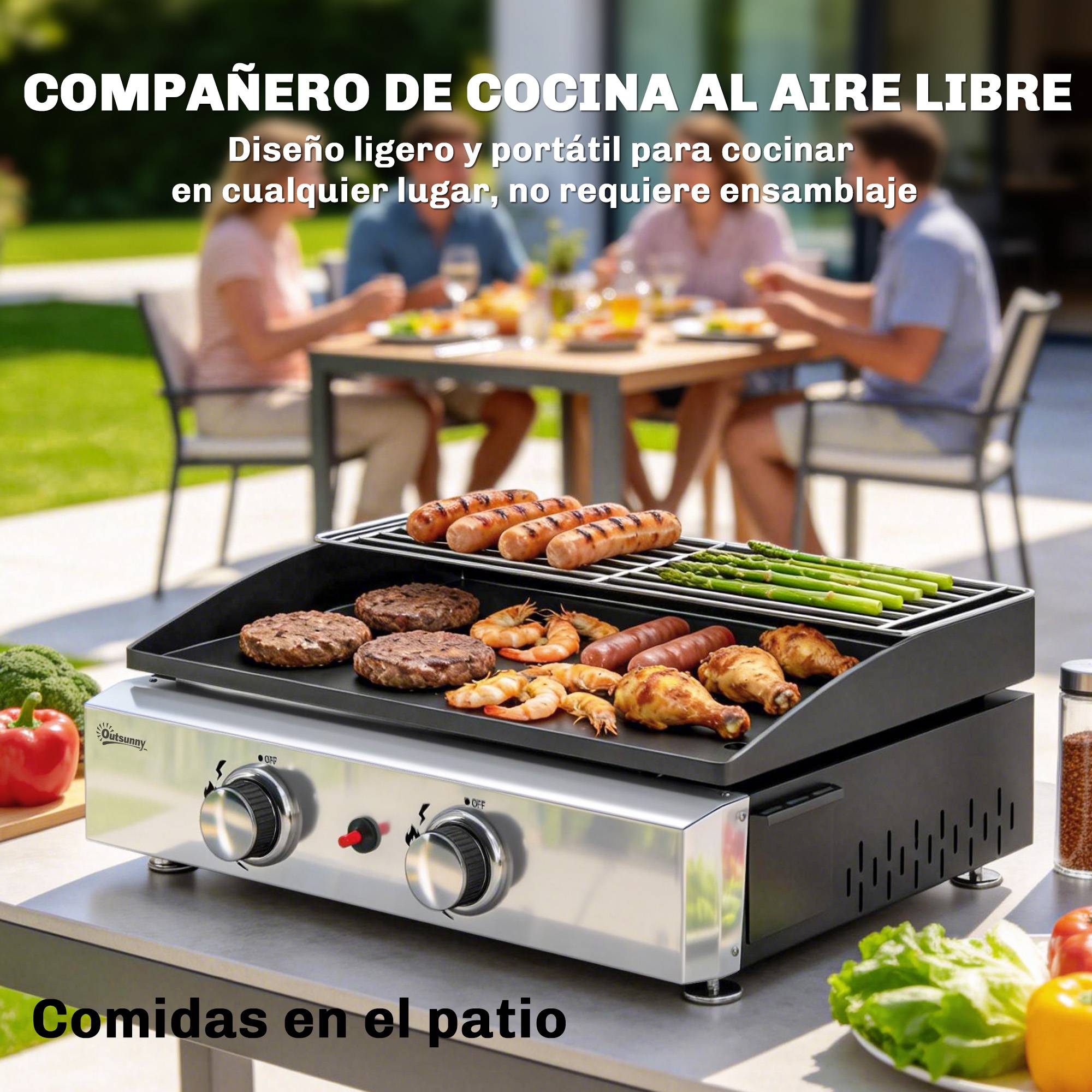 Barbecue à gaz portable 5 kW à 2 brûleurs avec plaque de cuisson, grille de maintien au chaud et récupérateur de graisse noir - Image 9