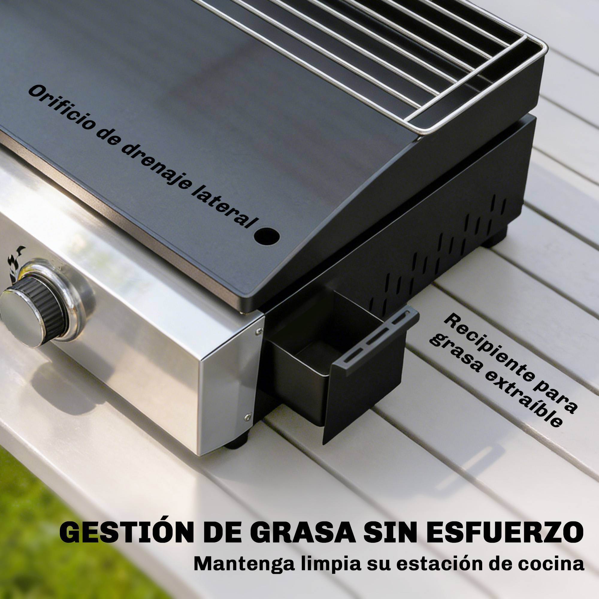 Barbecue à gaz portable 5 kW à 2 brûleurs avec plaque de cuisson, grille de maintien au chaud et récupérateur de graisse noir - Image 8