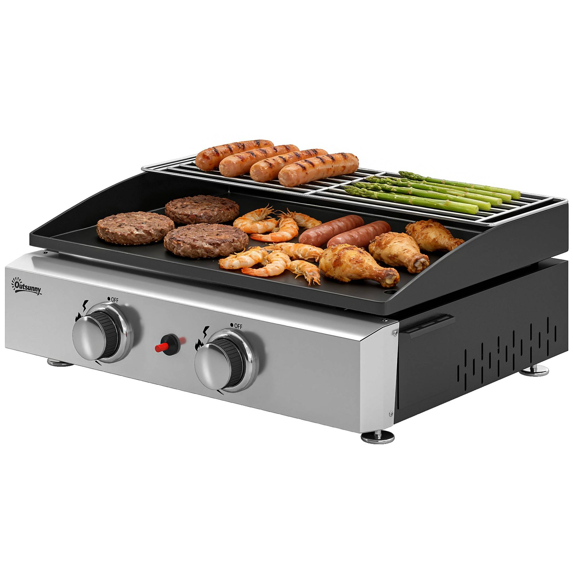 Barbecue à gaz portable 5 kW à 2 brûleurs avec plaque de cuisson, grille de maintien au chaud et récupérateur de graisse noir - Image 2
