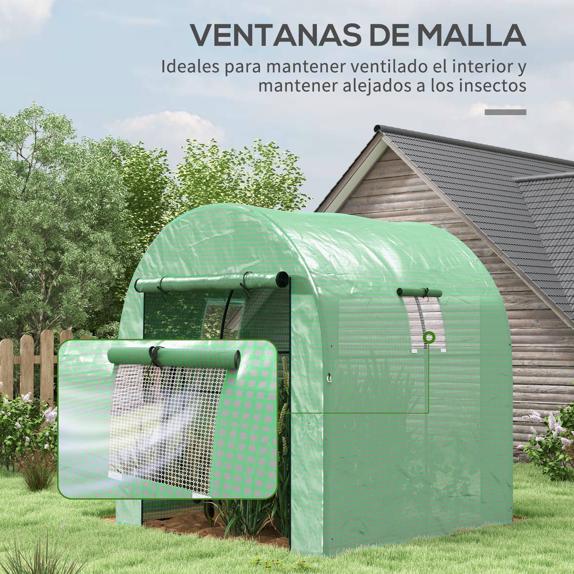 Serre Tunnel de Jardin Compacte 3.24m² avec 2 Portes et 2 Fenêtres 180x180x200 cm Vert - ComfortXL Outdoor Living - Image 8