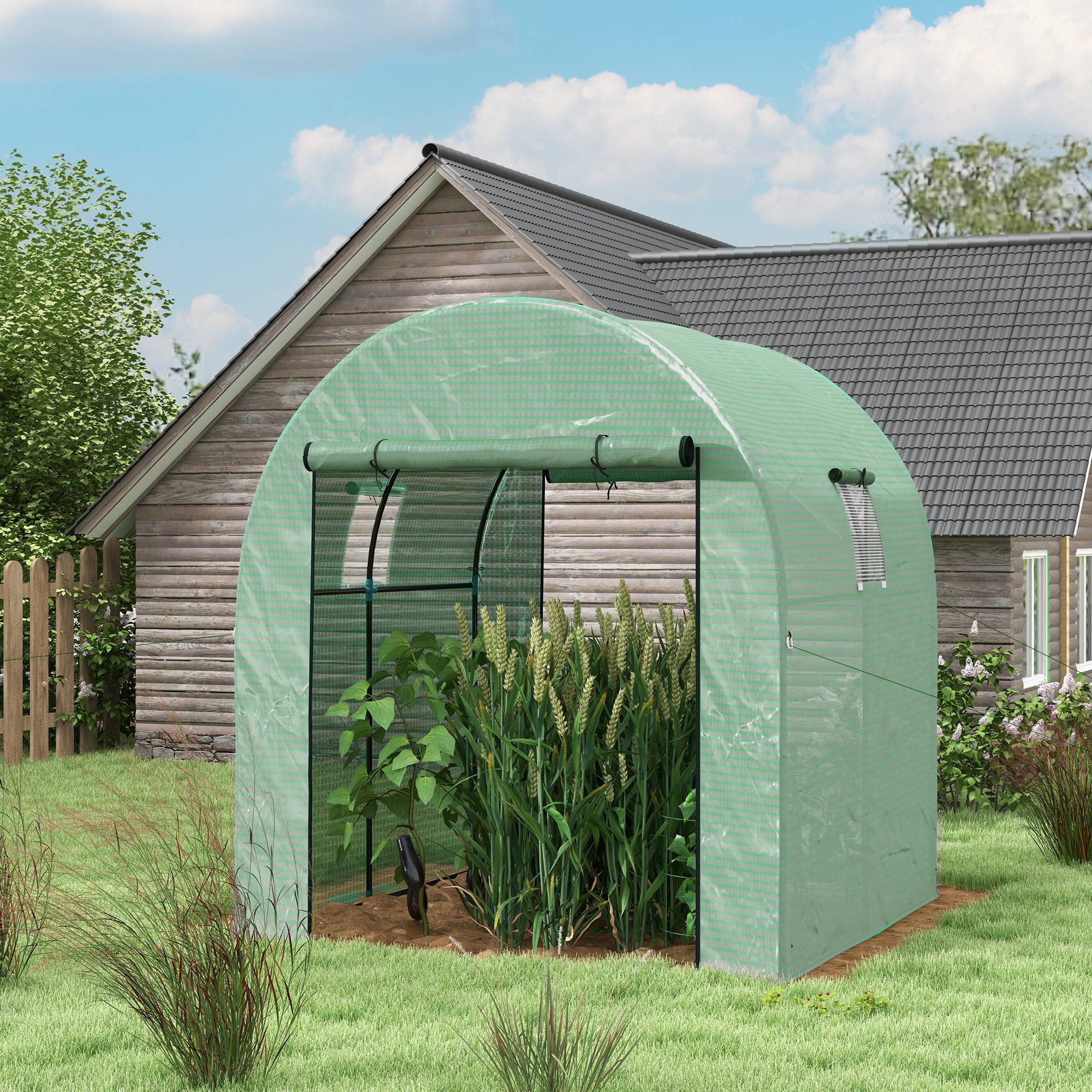 Serre Tunnel de Jardin Compacte 3.24m² avec 2 Portes et 2 Fenêtres 180x180x200 cm Vert - ComfortXL Outdoor Living - Image 4