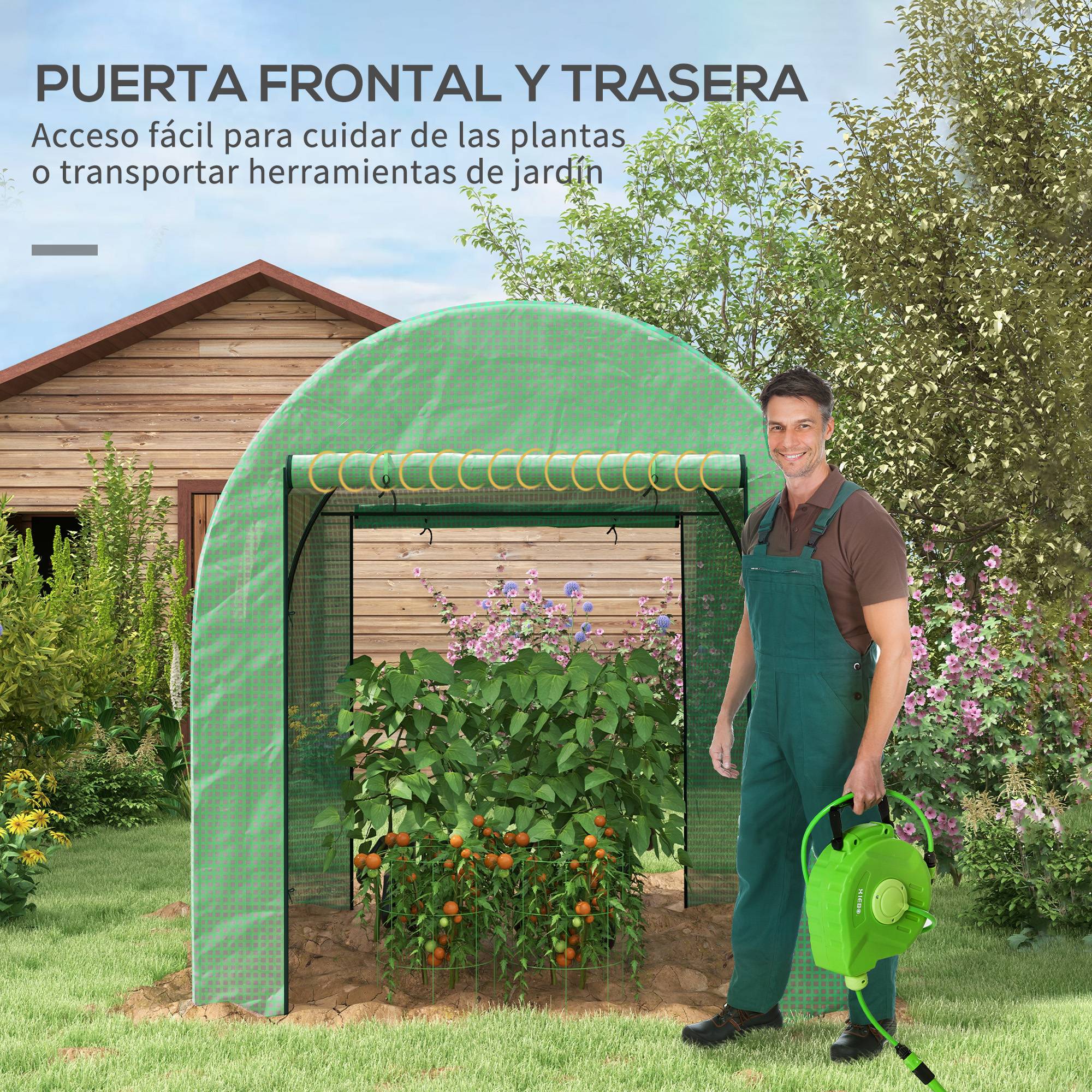 Serre Tunnel de Jardin Compacte 3.24m² avec 2 Portes et 2 Fenêtres 180x180x200 cm Vert - ComfortXL Outdoor Living - Image 7