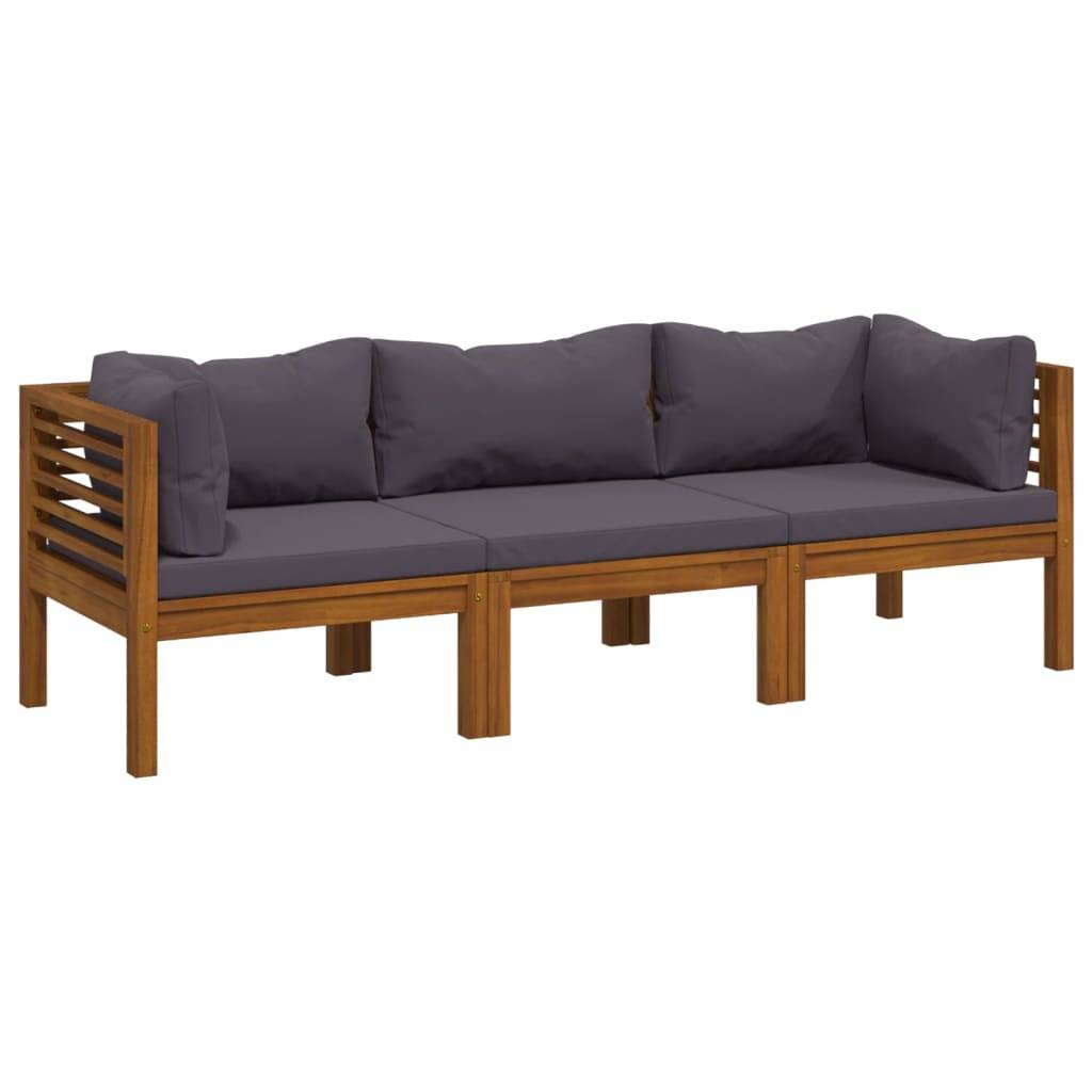 ComfortXL - Canapé de Jardin 3p Bois d'Acacia Massif Modulable avec Coussins Gris foncé – ComfortXL Outdoor Living - Image 2