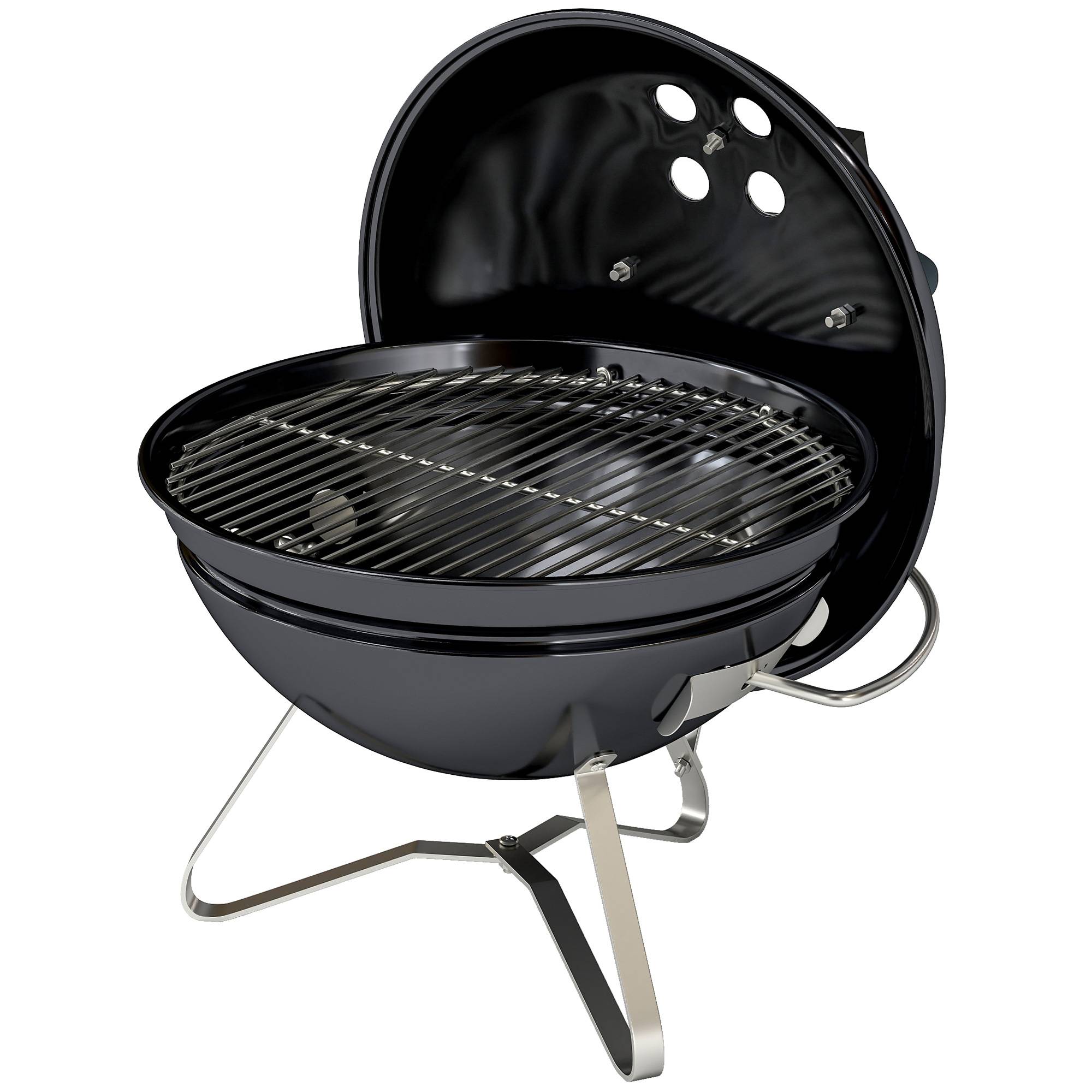 Sans Marque - Barbecue portable au charbon de bois avec couvercle, poignée et fentes d'aération réglables, 41 x 41 x 44 cm, noir - Image 2
