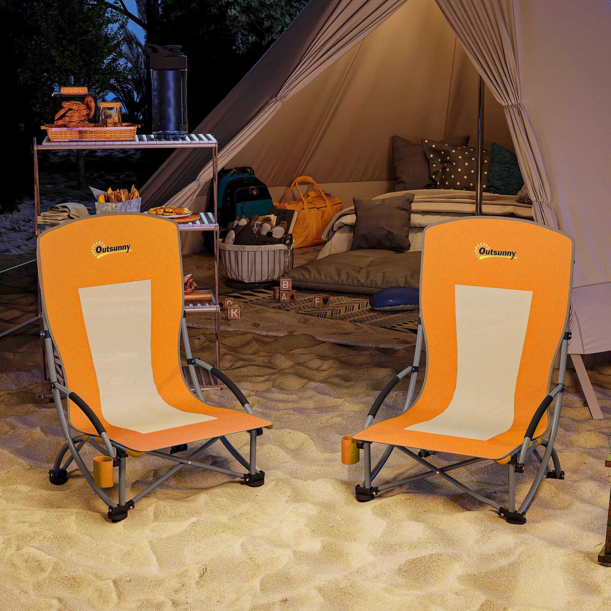 Fauteuil Pliable De Pêche Et Camping – Orange, Porte-Gobelet, Sac De Transport Inclus – Confortable Et Résistant Jusqu'à 110 Kg