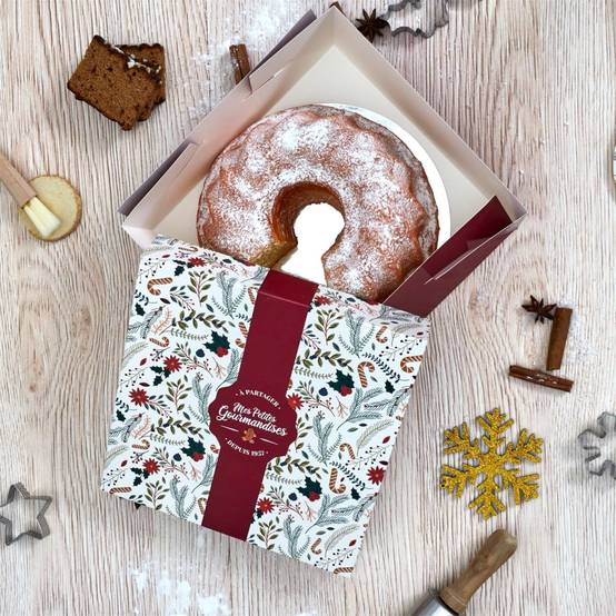 Boîte à Gâteau Imprimée "Noël" 25cm Blanc & Rouge - Image 2