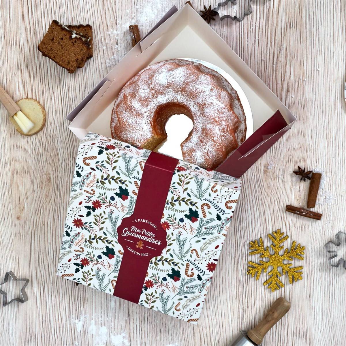 Boîte à Gâteau Imprimée "Noël" 25cm Blanc & Rouge - Image 2