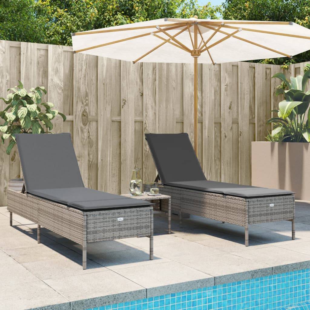 ComfortXL - 2 Transats Jardin Gris Résine Dossier Réglable Coussins Gris Foncé Terrasse – ComfortXL Outdoor Living - Image 1