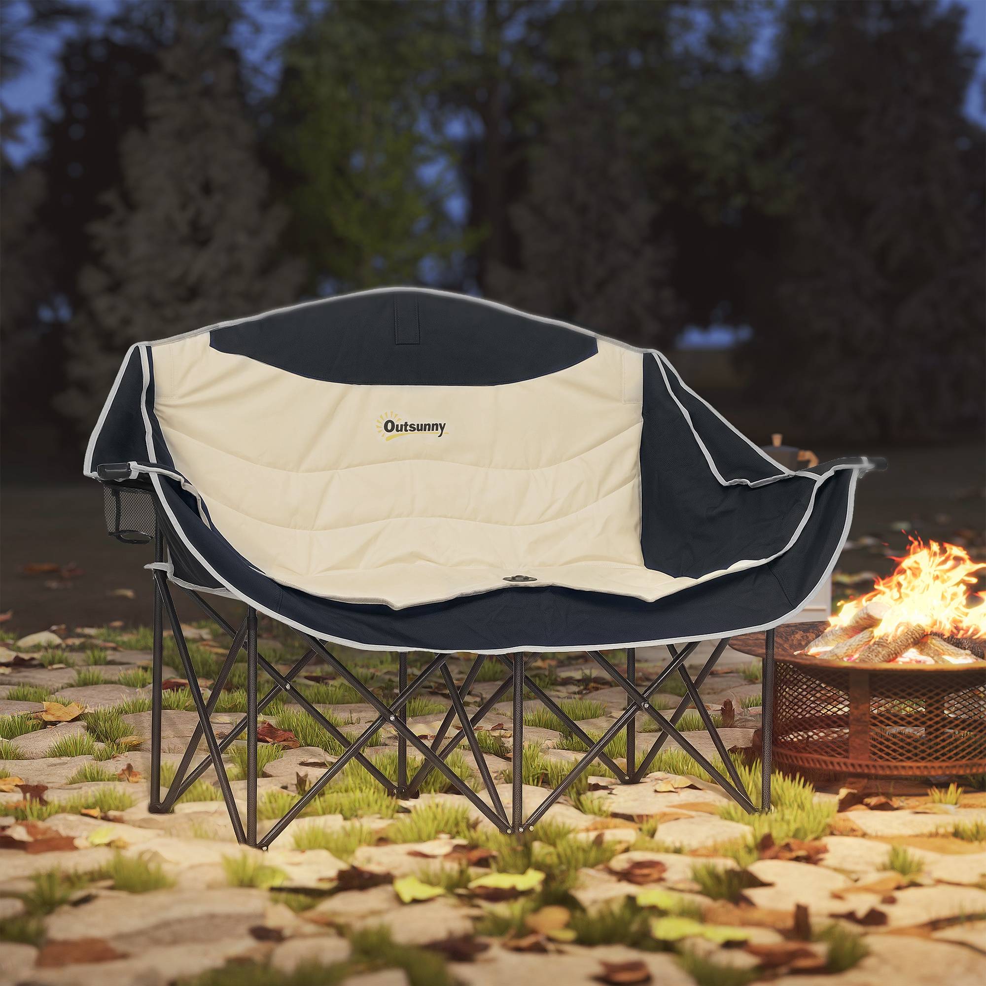 Sans Marque - Chaise pliante 2 places, porte-gobelet, sac, jusqu'à 250kg, kaki - Image 3