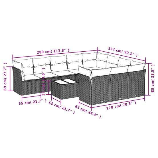 Vidaxl - Salon de jardin 11 pcs avec coussins gris résine tressée vidaXL 3218231 - Image 3