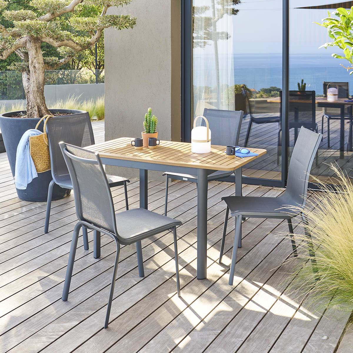 Hesperide - Table de jardin extensible "Folya" en aluminium lin et argile traité époxy 4 places - Hespéride - Image 1