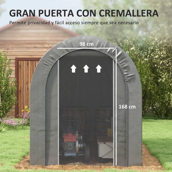 Abri de jardin pour vélo avec armature en acier, porte zippée, imperméable, 2,4 x 1,6 x 1,9 m, gris clair - Image 8