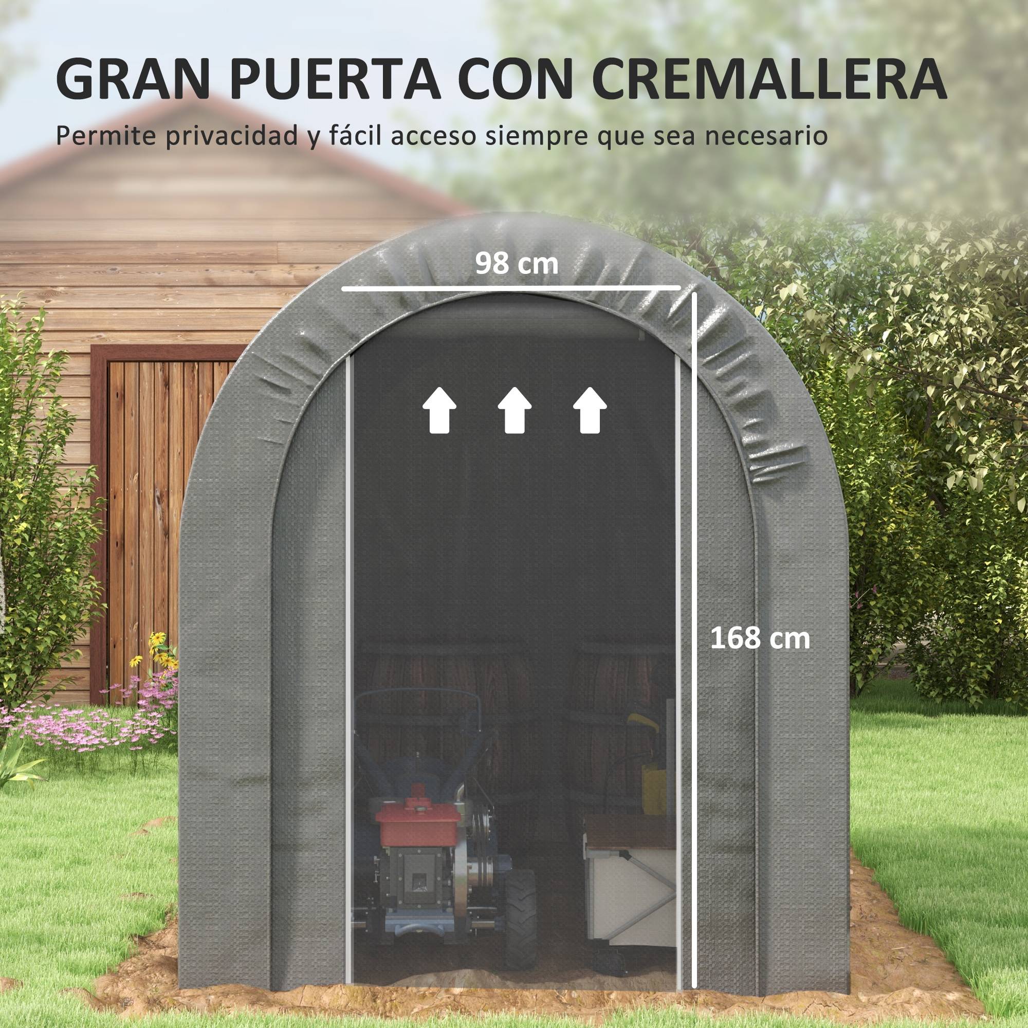 Abri de jardin pour vélo avec armature en acier, porte zippée, imperméable, 2,4 x 1,6 x 1,9 m, gris clair - Image 8