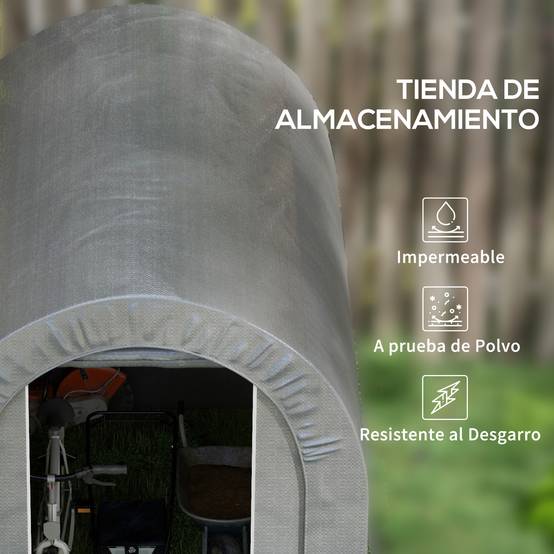Abri de jardin pour vélo avec armature en acier, porte zippée, imperméable, 2,4 x 1,6 x 1,9 m, gris clair - Image 6
