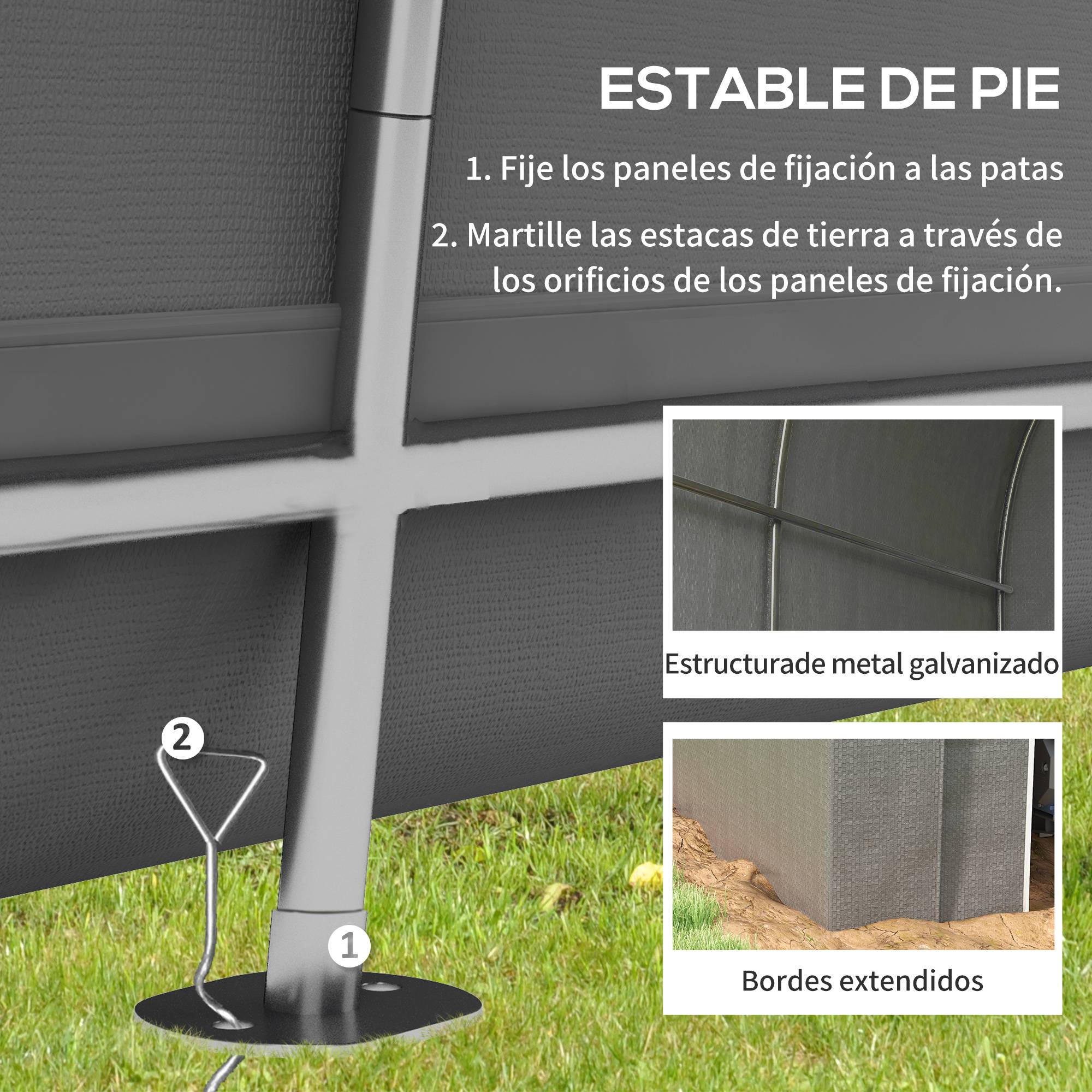 Abri de jardin pour vélo avec armature en acier, porte zippée, imperméable, 2,4 x 1,6 x 1,9 m, gris clair - Image 7