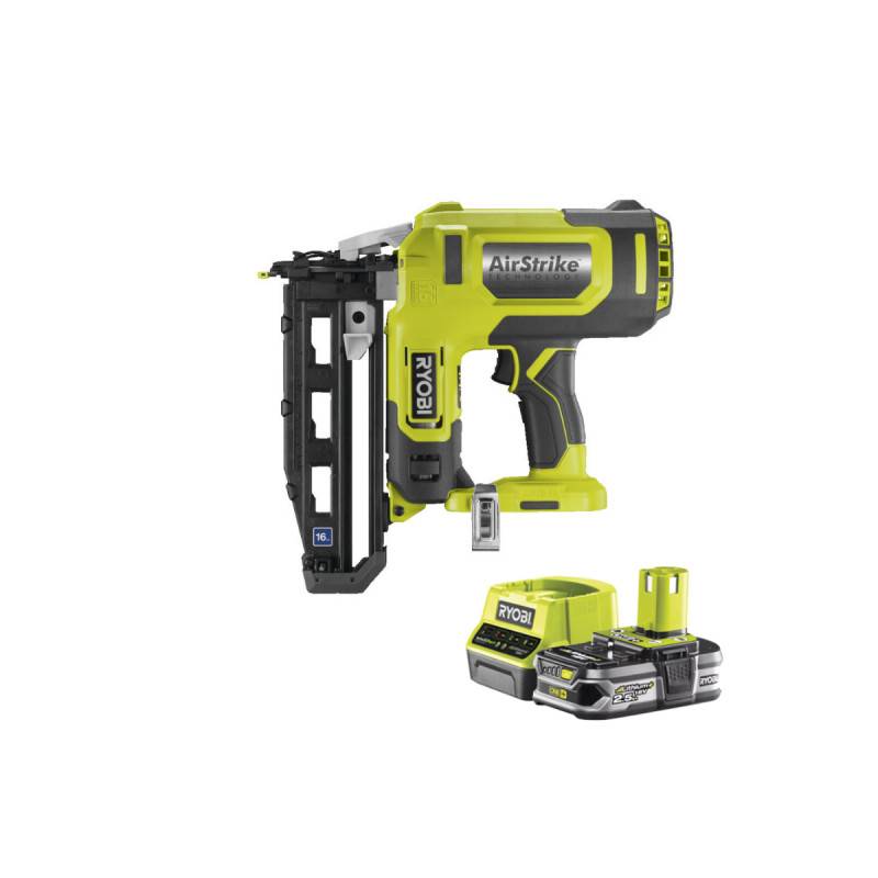 Ryobi - Pack RYOBI Cloueur de finition à air comprimé 18 V One+ R16GN18-0 - 1 Batterie 2.5Ah - 1 Chargeur rapide RC18120-125 - Image 1