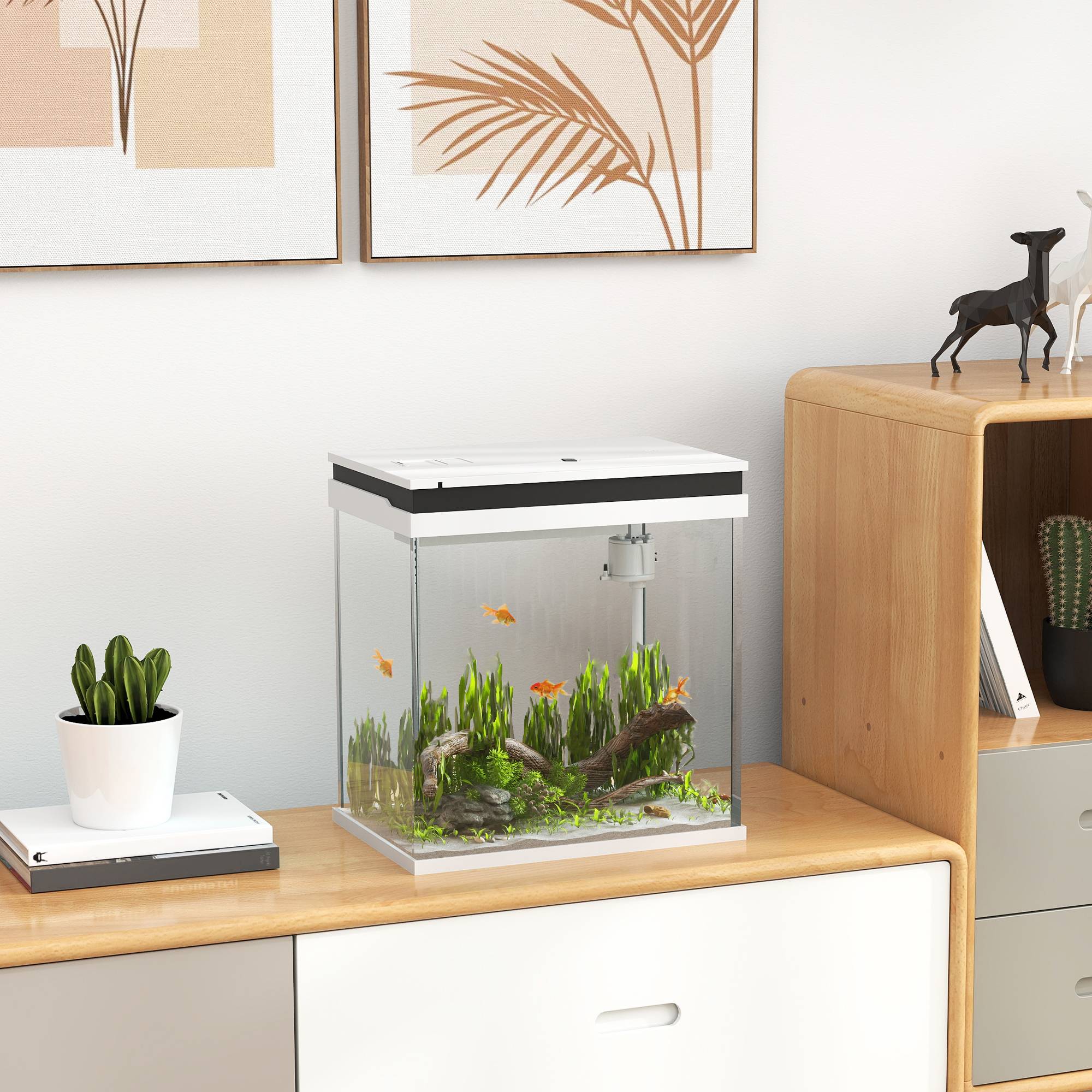 Sans Marque - Petit aquarium complet 14L aquarium en verre avec système de filtration éclairage LED pompe à eau 30 x 20 x 33 cm blanc - Image 4