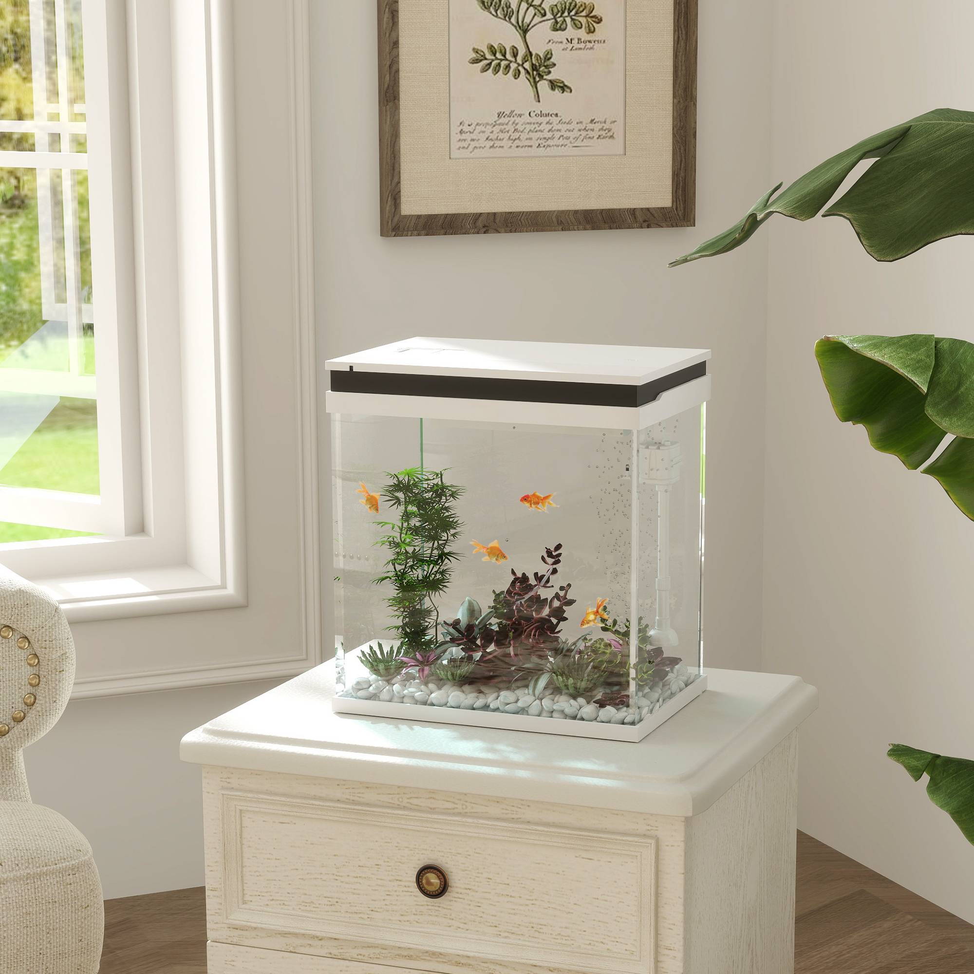 Sans Marque - Petit aquarium complet 14L aquarium en verre avec système de filtration éclairage LED pompe à eau 30 x 20 x 33 cm blanc - Image 3