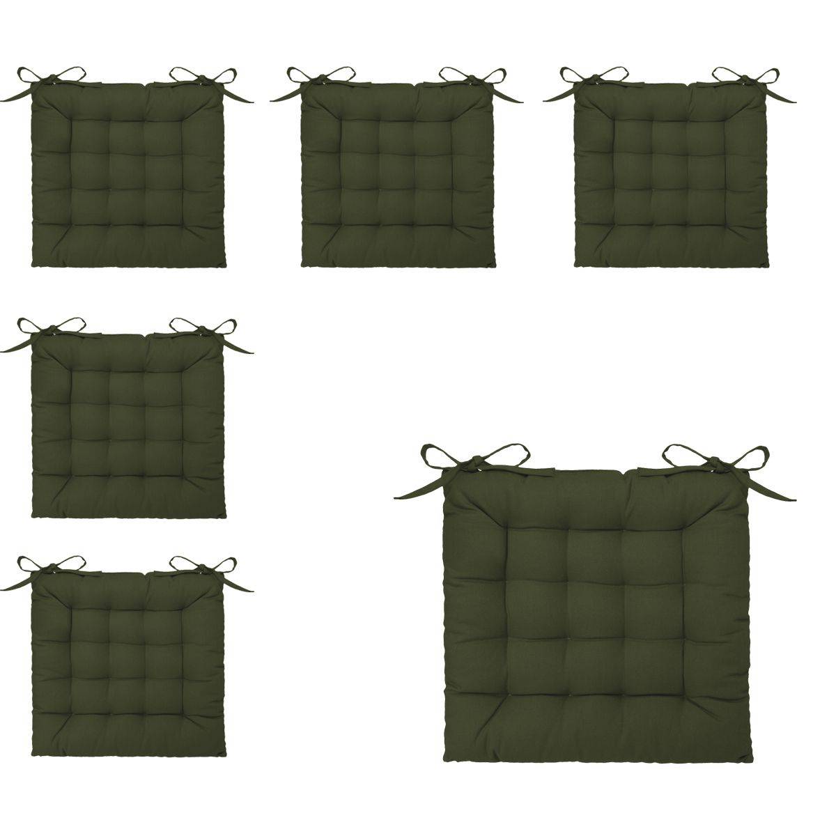 Atmosphera - Lot de 6 Galettes de chaise en Coton Vert kaki 38 x 38 cm - Image 1