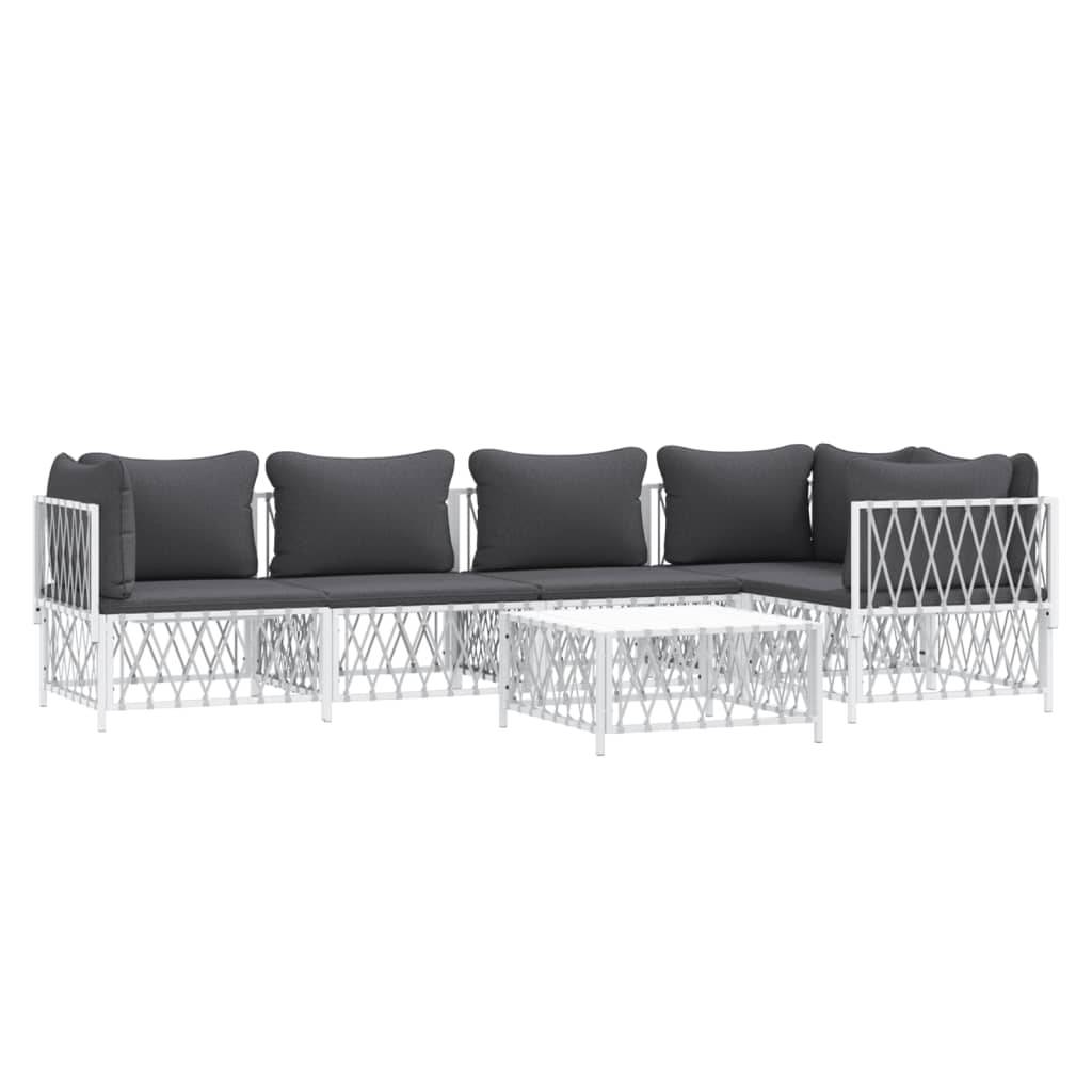 Helloshop26 - Salon de jardin meuble d'extérieur ensemble de mobilier avec coussins 6 pièces blanc acier - Image 1