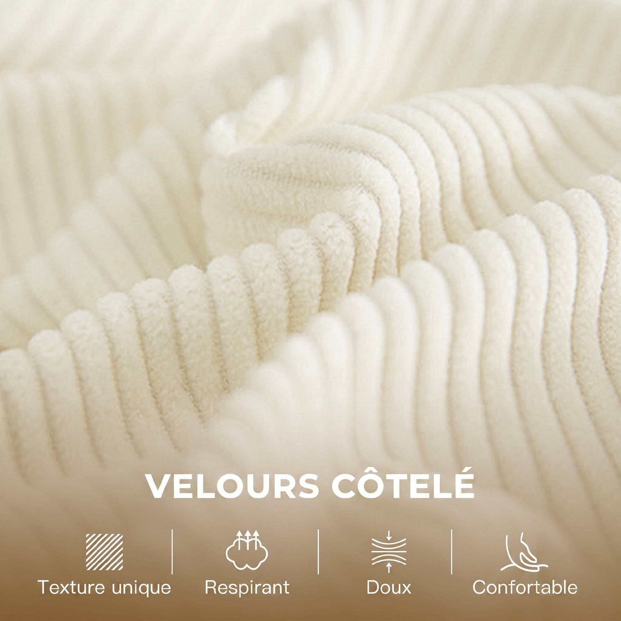 Canapé 2 places en velours côtelé, canapé de salon moderne 134 cm, assise rembourrée, coussin à ressorts, crème - Image 7