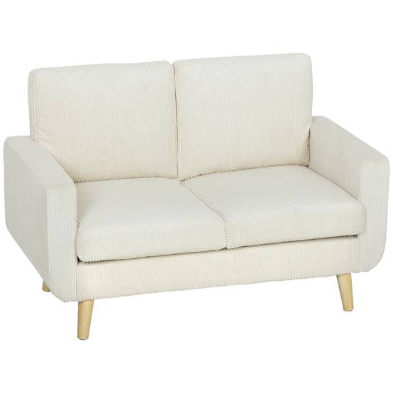 Canapé 2 places en velours côtelé, canapé de salon moderne 134 cm, assise rembourrée, coussin à ressorts, crème - Image 2