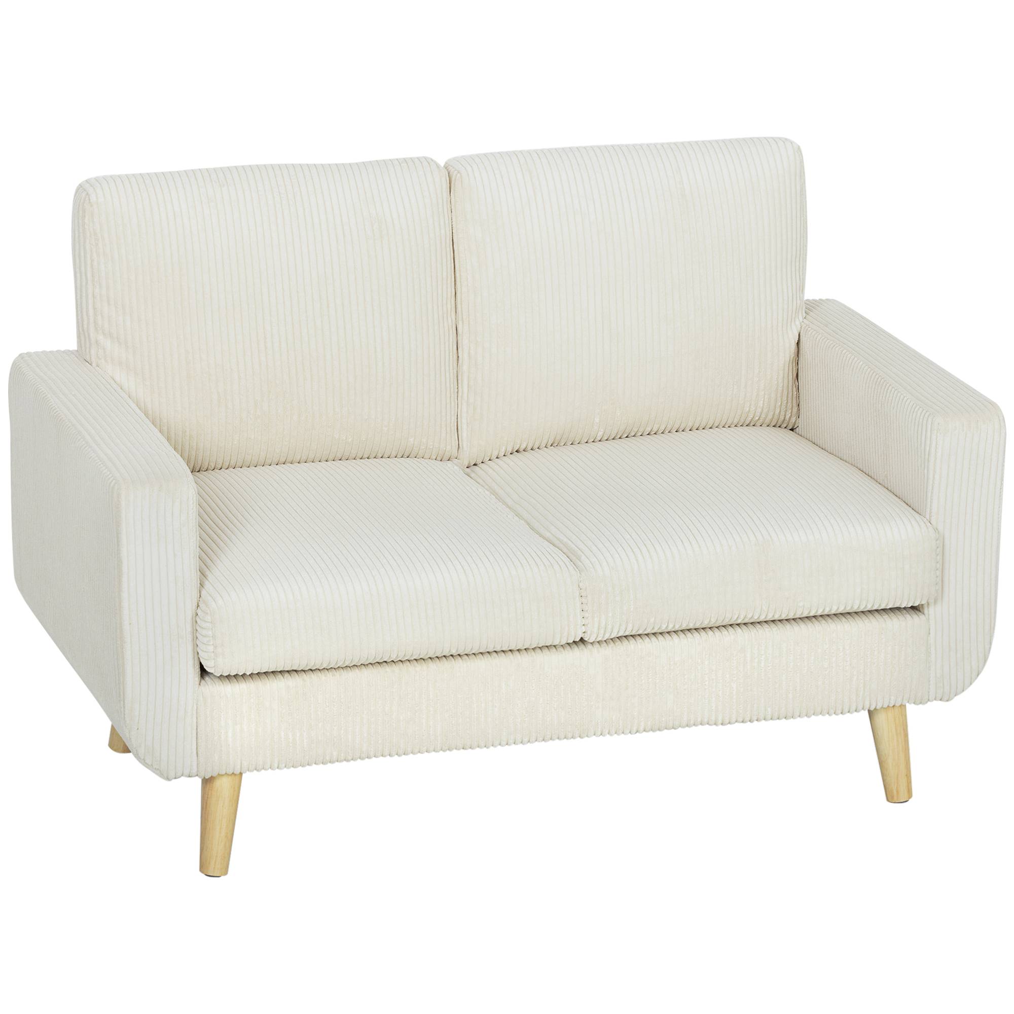 Canapé 2 places en velours côtelé, canapé de salon moderne 134 cm, assise rembourrée, coussin à ressorts, crème - Image 2