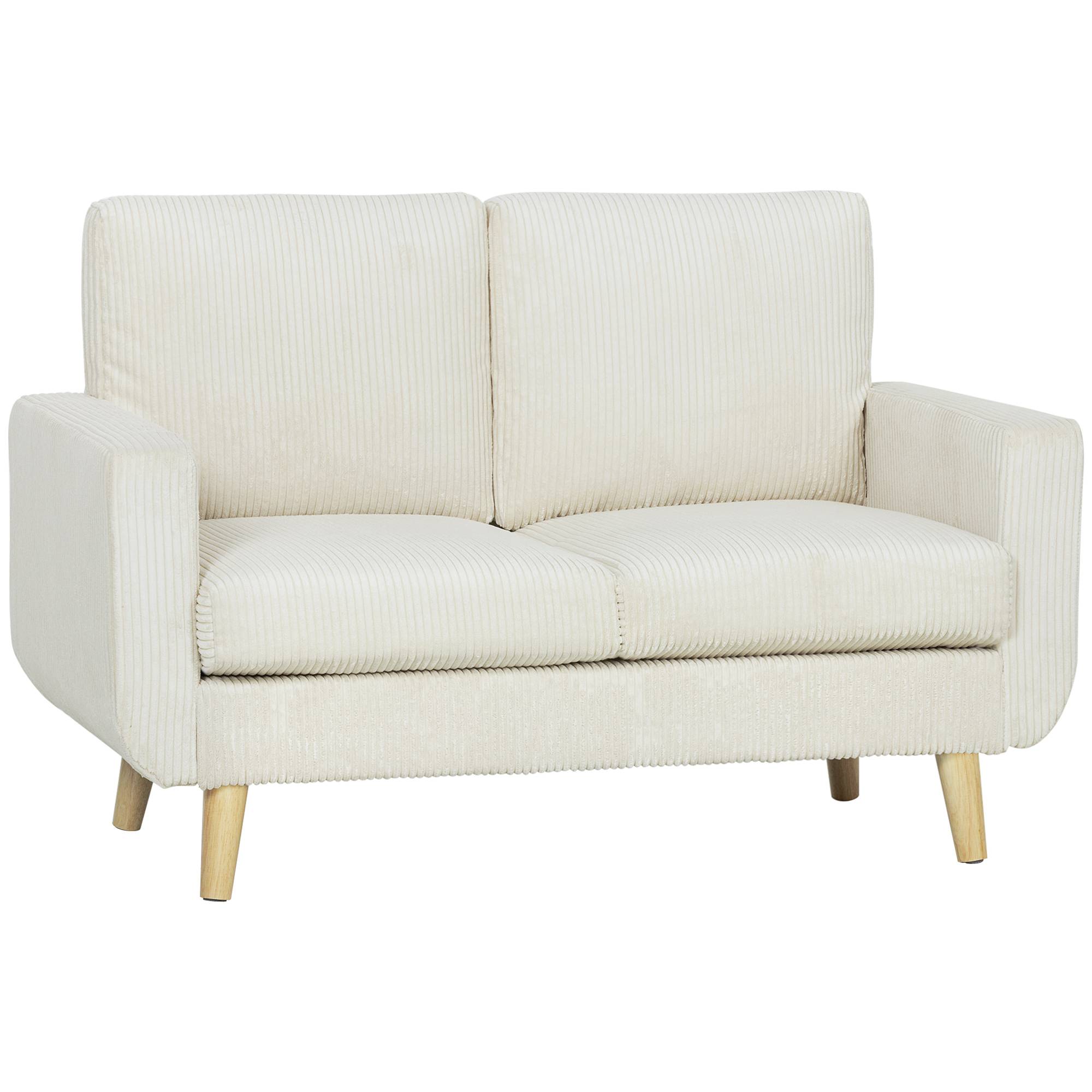 Canapé 2 places en velours côtelé, canapé de salon moderne 134 cm, assise rembourrée, coussin à ressorts, crème - Image 1