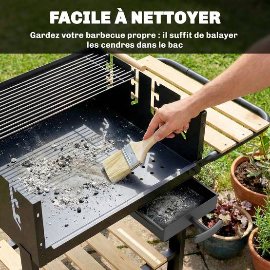Outsunny - Chariot à barbecue de bois 2 grilles réglables - tablette latérale, étagère inférieure - métal - 99,5x58x82cm - noir - Outsunny - Image 7
