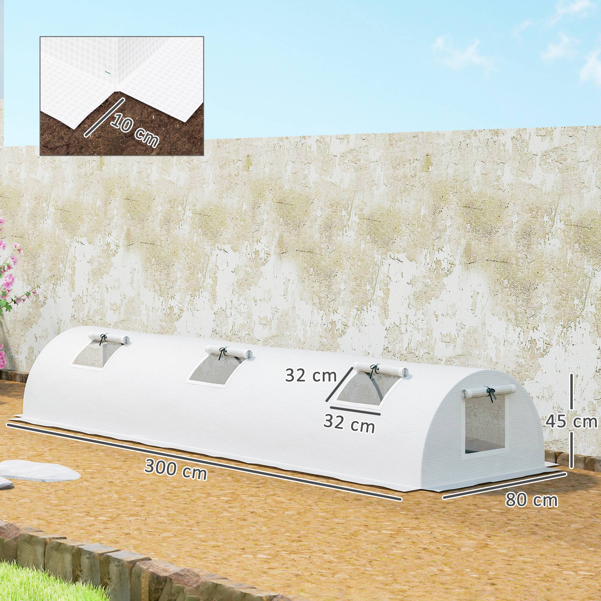 ComfortXL - Mini serre tunnel de jardin acier film plastique 300 x 80 x 45 cm blanc potager protection UV - ComfortXL Outdoor Living - Image 5