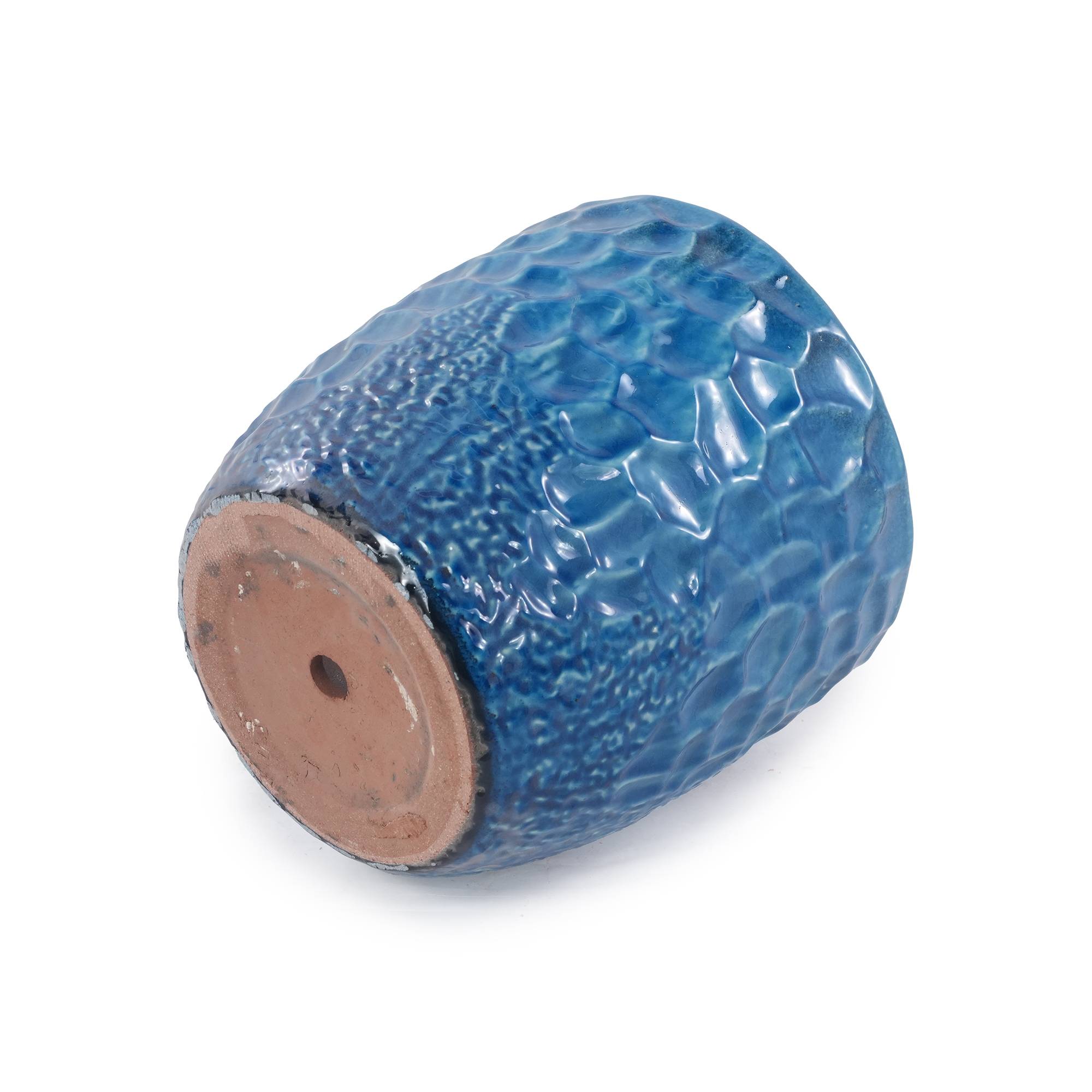 ComfortXL - Pot de fleurs céramique Ø38 cm bleu relief martelé intérieur extérieur antigel drainage - ComfortXL Outdoor Living - Image 6