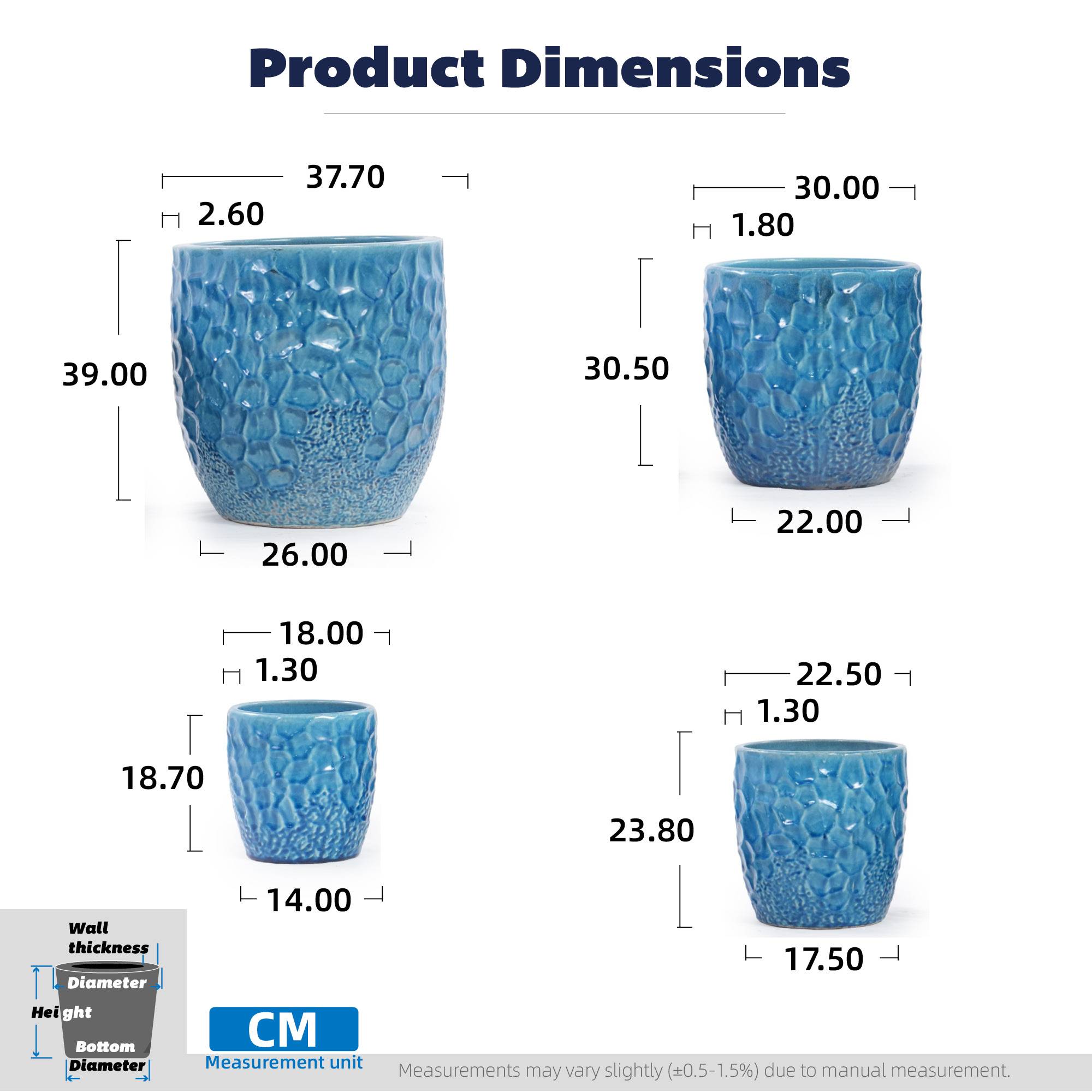 ComfortXL - Pot de fleurs céramique Ø38 cm bleu relief martelé intérieur extérieur antigel drainage - ComfortXL Outdoor Living - Image 3