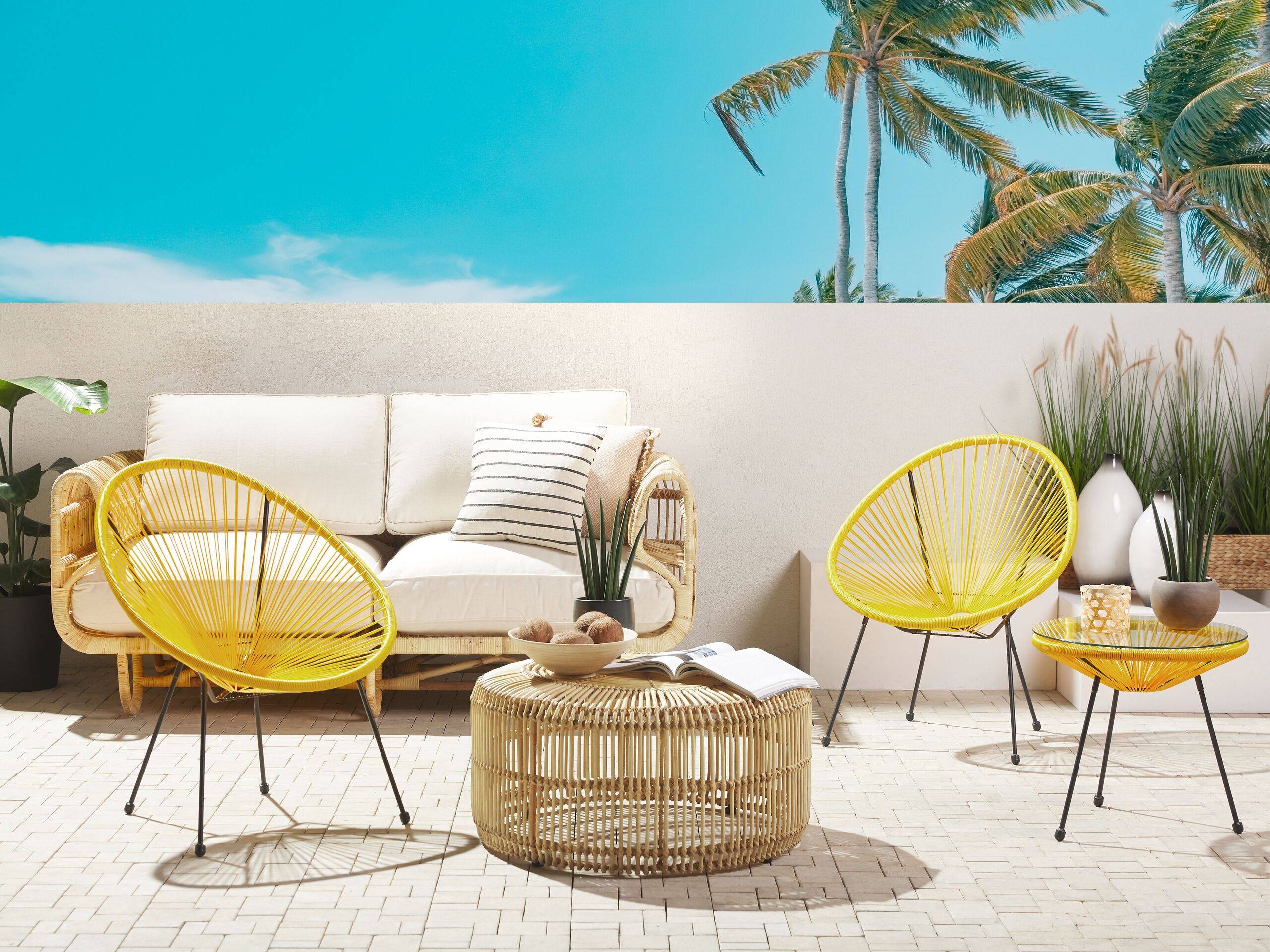 Beliani - Set de Salon ou Jardin 2 Chaises Fauteuils Type Spaghetti et Petite Table Basse en Rotin PE Jaune et Acier Noir Design Industriel Moderne Beliani - Image 2