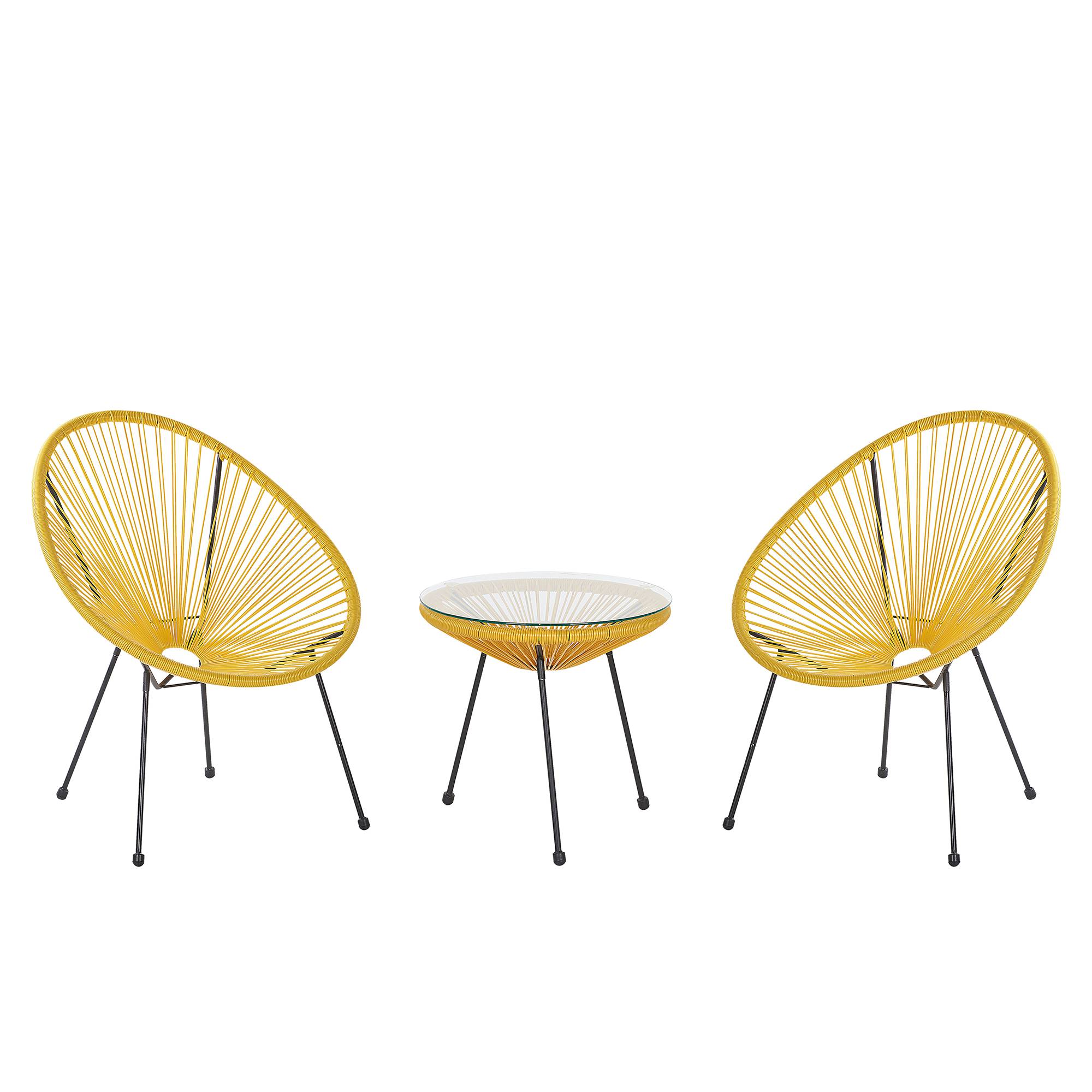 Beliani - Set de Salon ou Jardin 2 Chaises Fauteuils Type Spaghetti et Petite Table Basse en Rotin PE Jaune et Acier Noir Design Industriel Moderne Beliani - Image 1