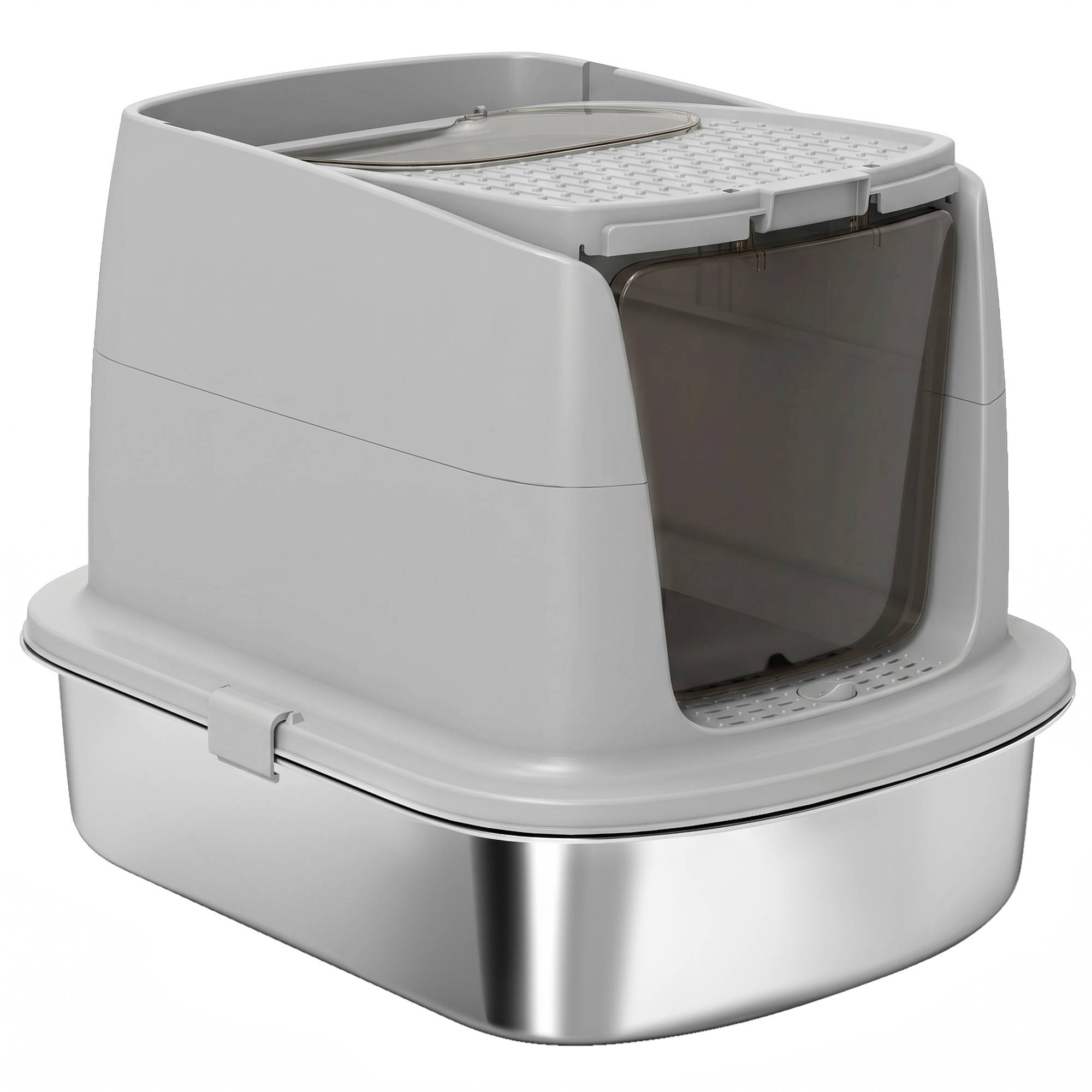 Sans Marque - Bac à litière pour chat en acier inoxydable, bac à litière fermé avec pelle, sac anti-odeurs, entrée/sortie - Image 1