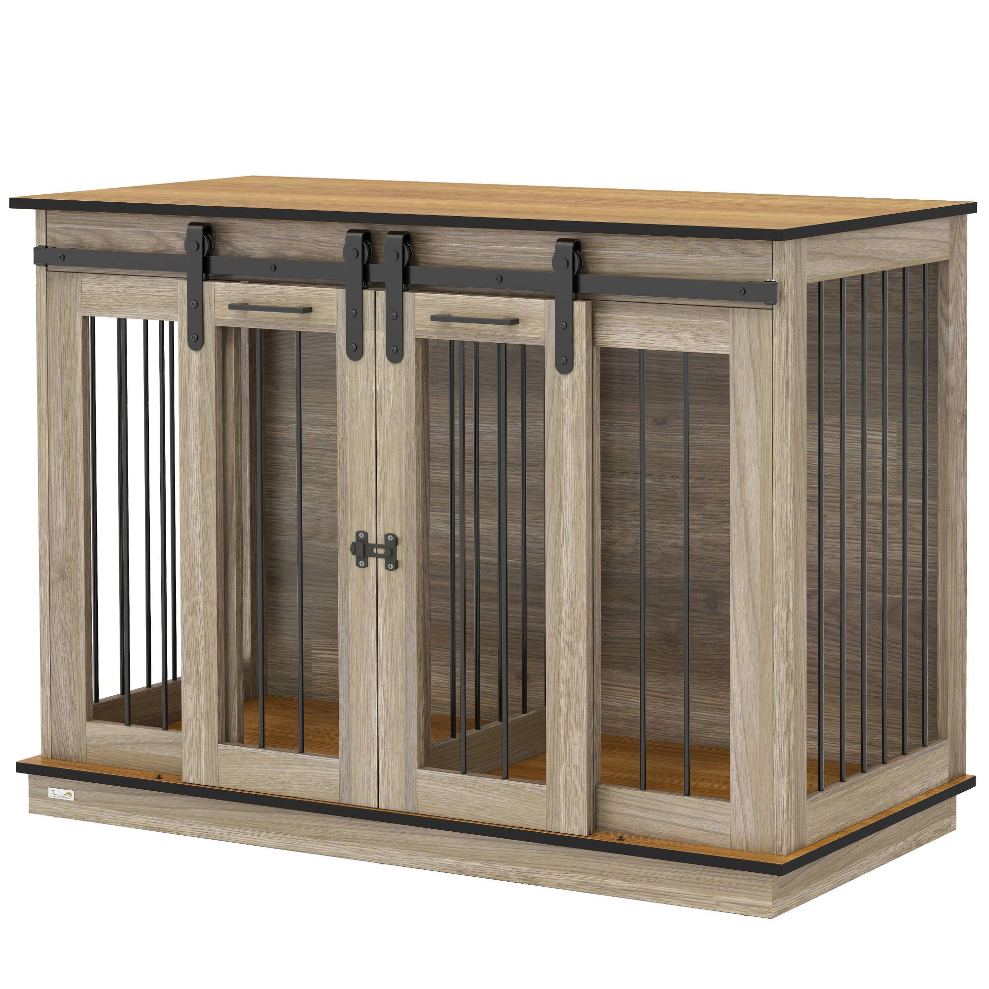 Cage de transport pour chien 2 portes, design rustique verrouillable, marron - Image 2