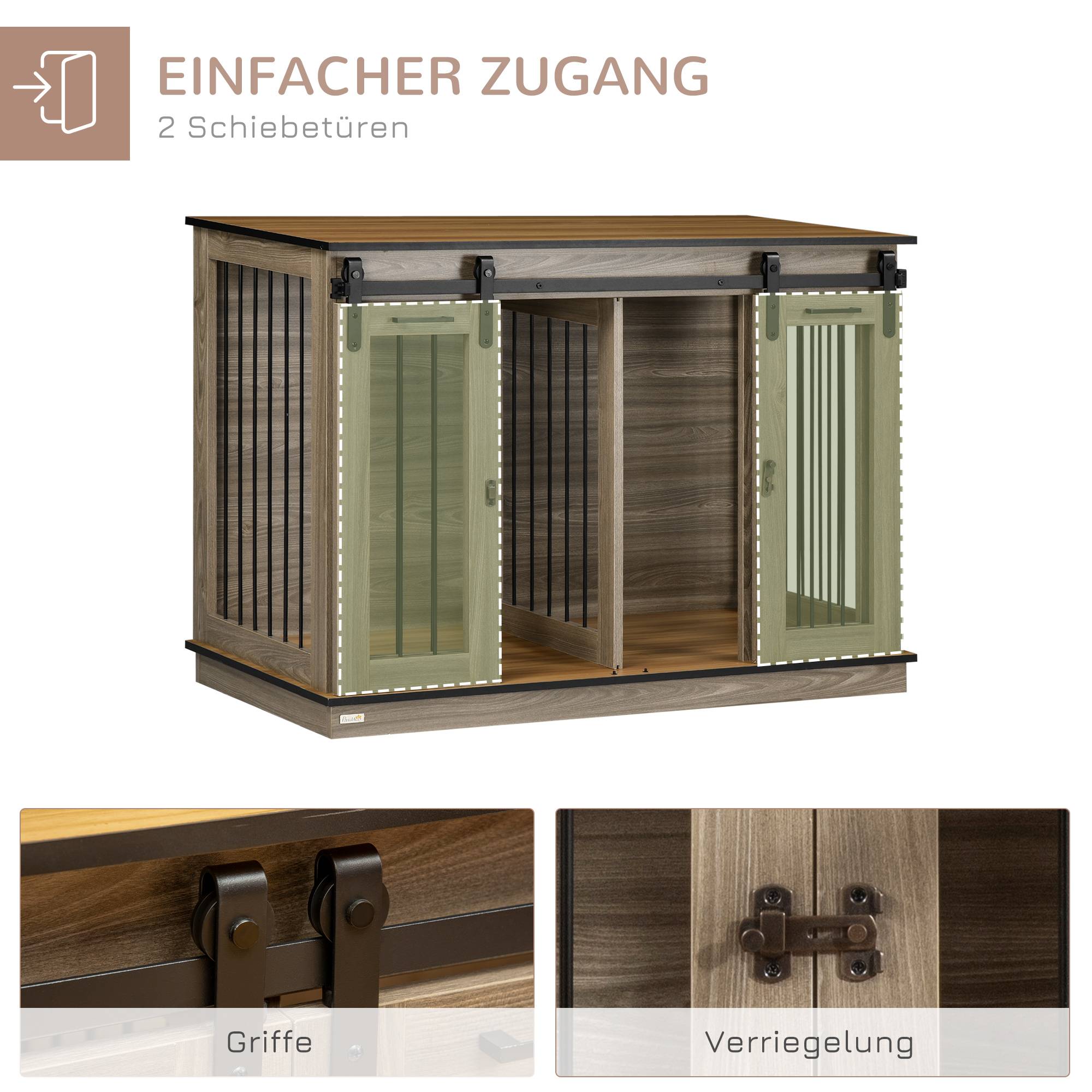 Cage de transport pour chien 2 portes, design rustique verrouillable, marron - Image 7
