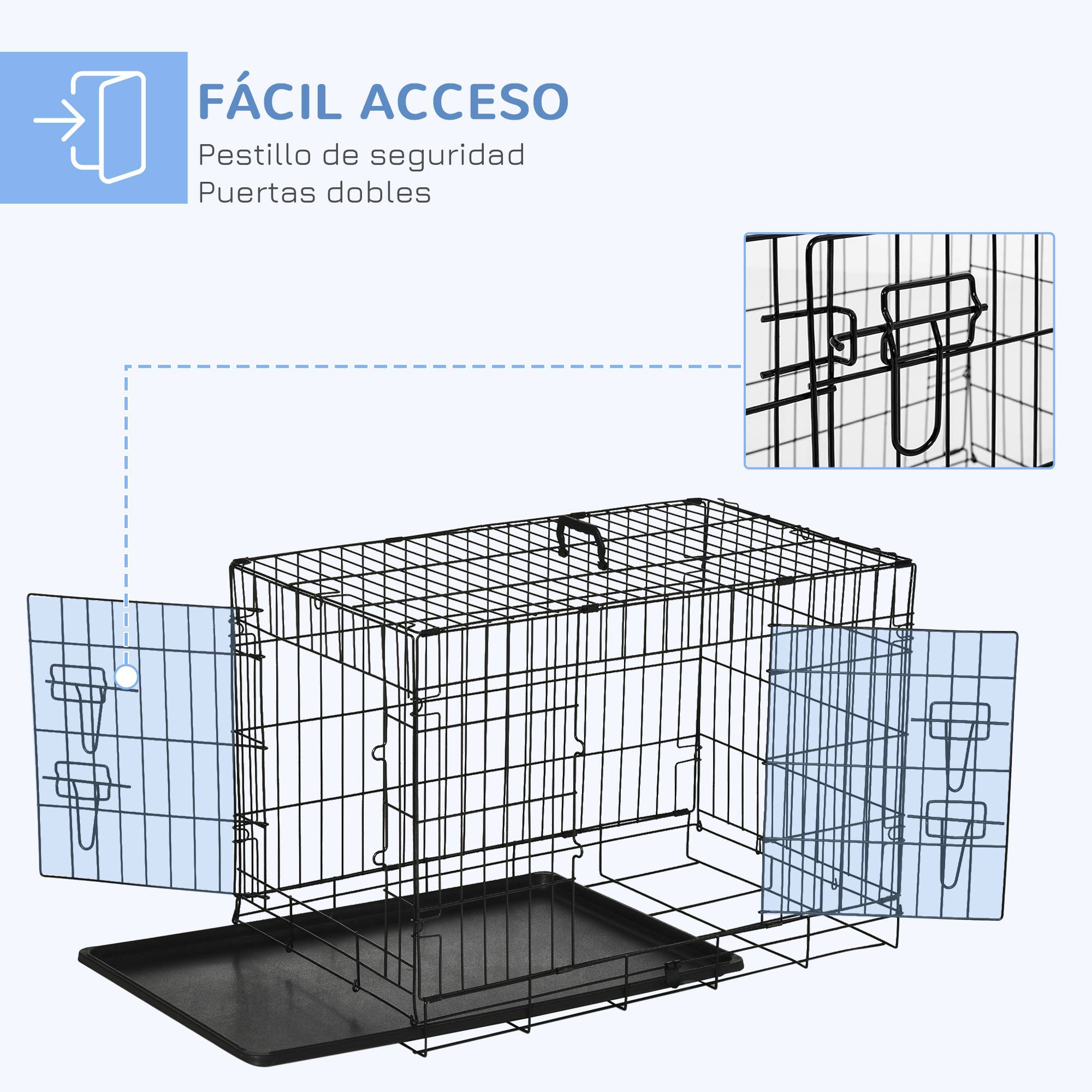 Cage pour chien pliable, transport, 2 portes, bac amovible, poignée, 75x48,5x53 cm, noir - Image 8