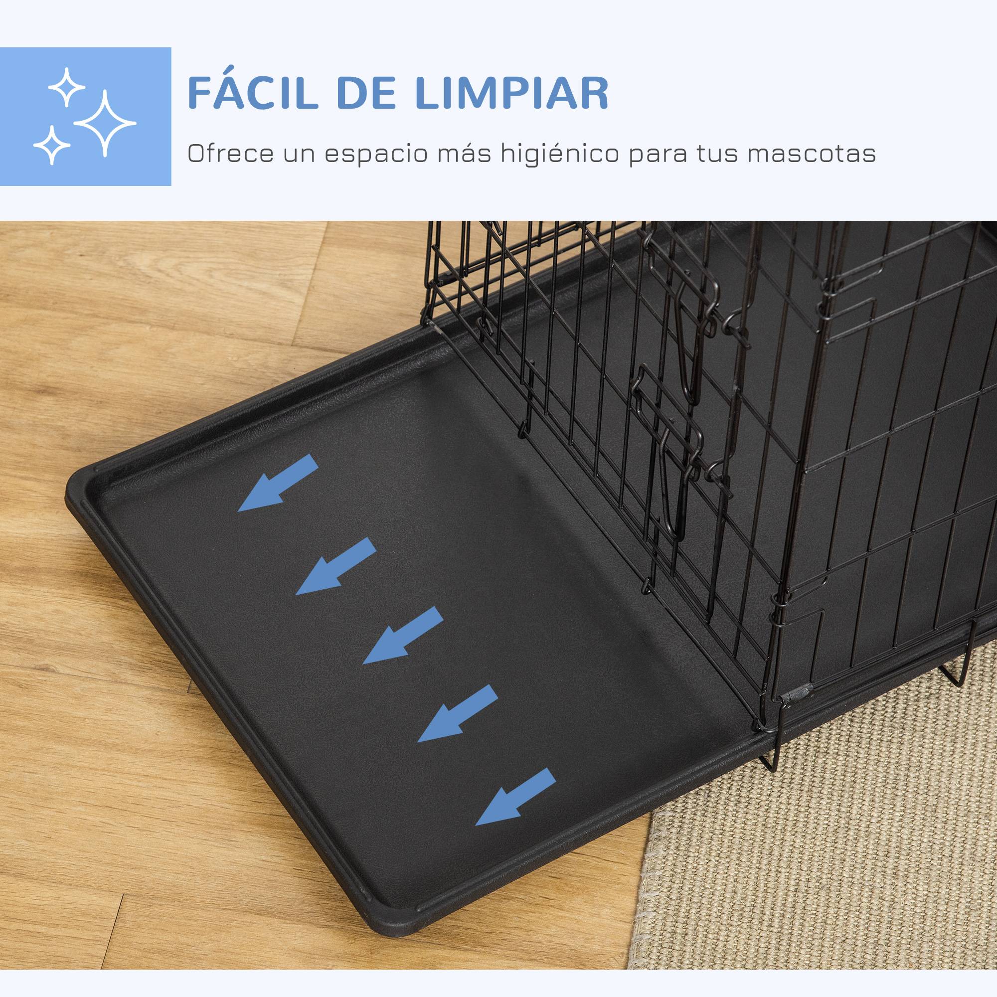 Cage pour chien pliable, transport, 2 portes, bac amovible, poignée, 75x48,5x53 cm, noir - Image 6