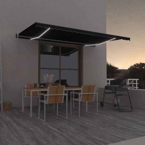 Auvent rétractable automatique Aluminium Jardin Capteur Vent LED 500x350cm Anthracite - ComfortXL Outdoor Living - Image 1