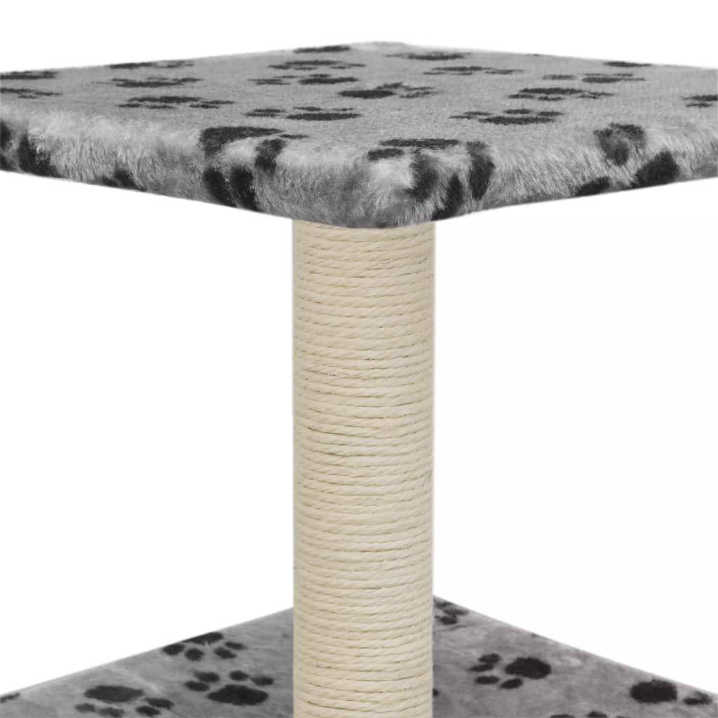 Helloshop26 - Arbre à chat griffoir grattoir niche jouet animaux peluché en sisal 55 cm gris motif de pattes - Image 6