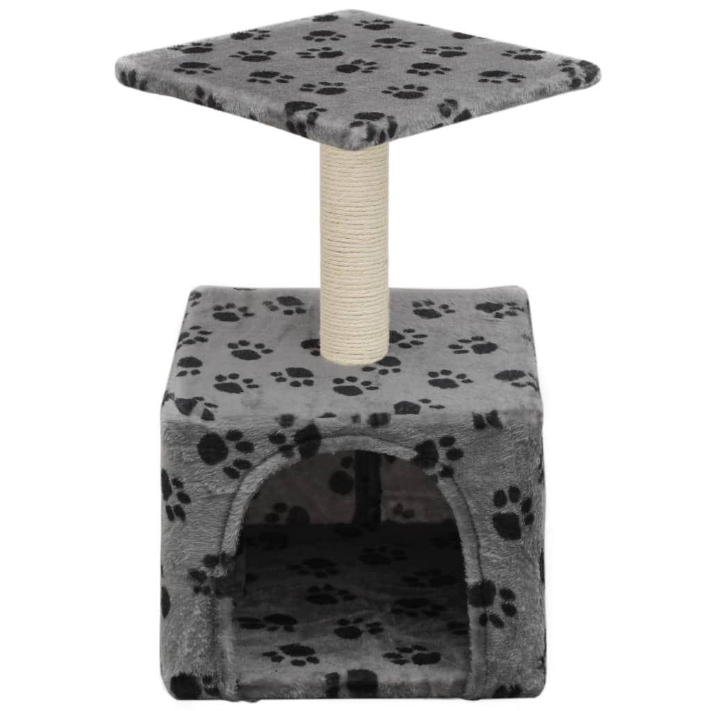 Helloshop26 - Arbre à chat griffoir grattoir niche jouet animaux peluché en sisal 55 cm gris motif de pattes - Image 3