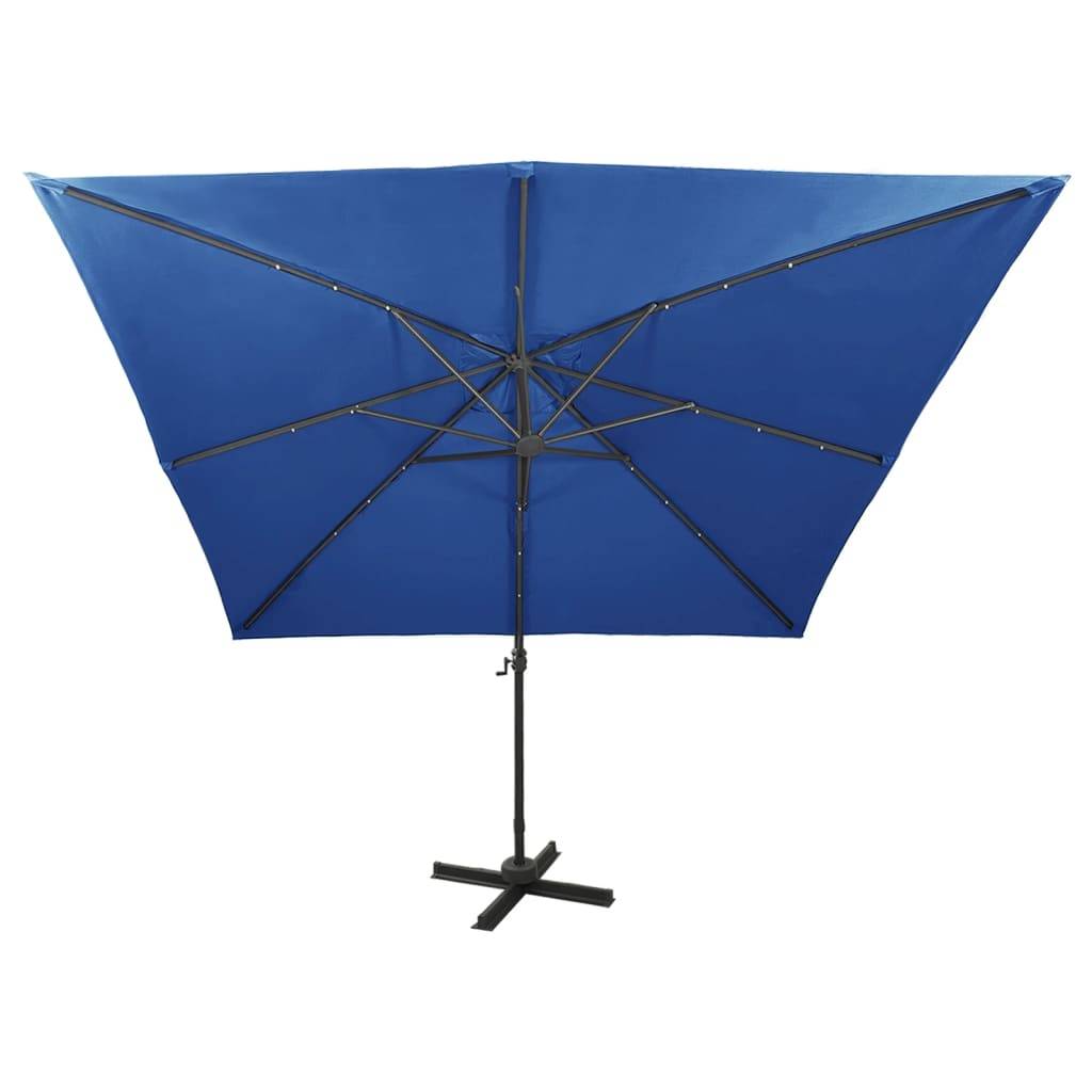 Helloshop26 - Parasol meuble de jardin déporté avec mât et lumières led 300 cm bleu azur - Image 5