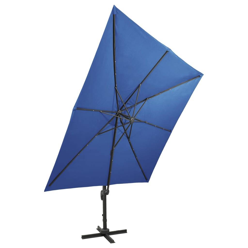 Helloshop26 - Parasol meuble de jardin déporté avec mât et lumières led 300 cm bleu azur - Image 6